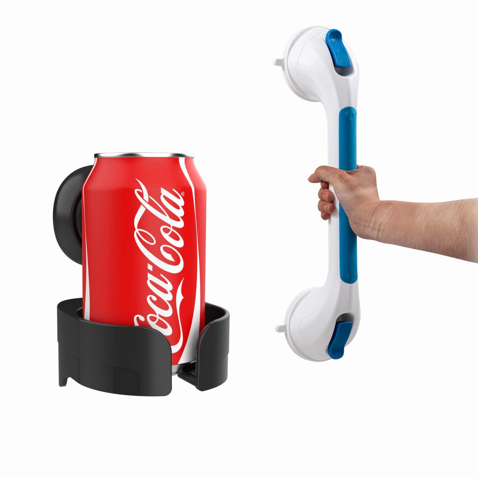 TAILI Shower Grab Bar with Wine Glass Holder for Shower, Suction Cup Grab Bars for Bathtubs and Showers Removable Heavy Duty Shower Grab Bars for Seniors and Elderly, Strong Hold Suction No Drilling