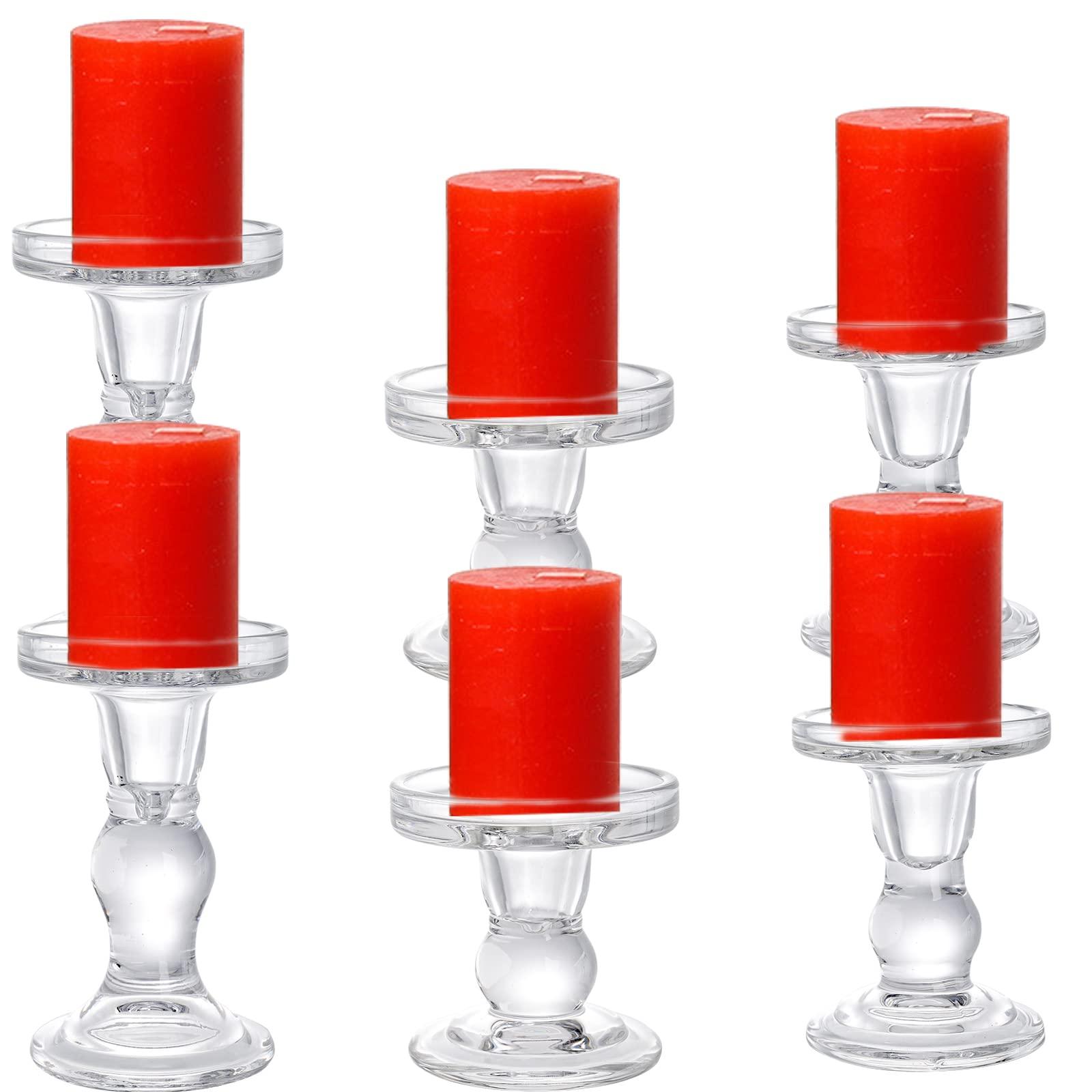 Okllen Set of 6 Glass Candle Holders, Clear Pillar Taper Candlestick Crystal Tealight Candle Holder Stand for Dinner Table, Wedding Centerpieces, Living Room, Home Decor - Image 6