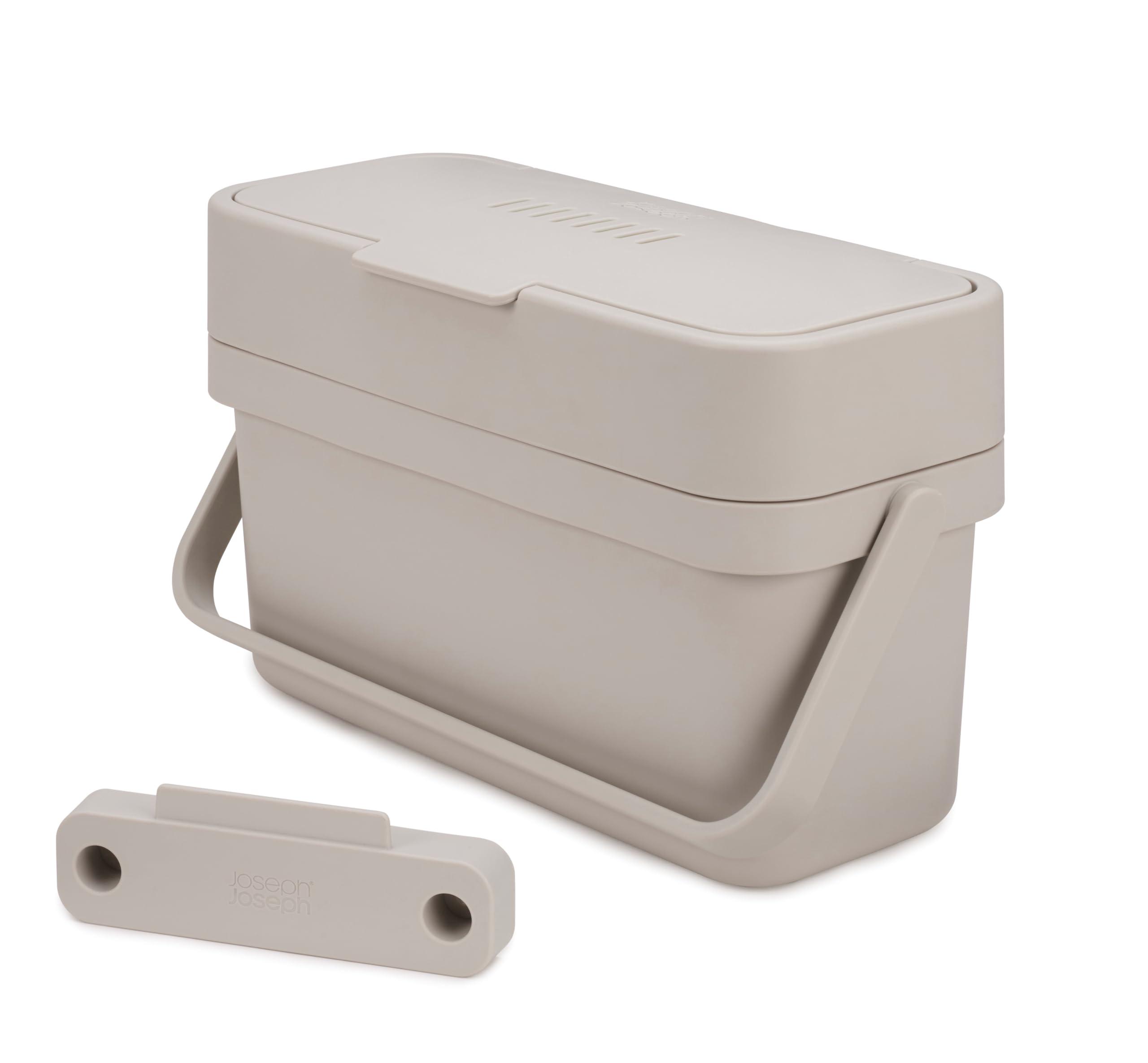 Joseph Joseph Compo 4 Easy-Fill Compost Bin Food Waste Caddy with Adjustable Air Vent, 1 gallon / 4 liters, Stone