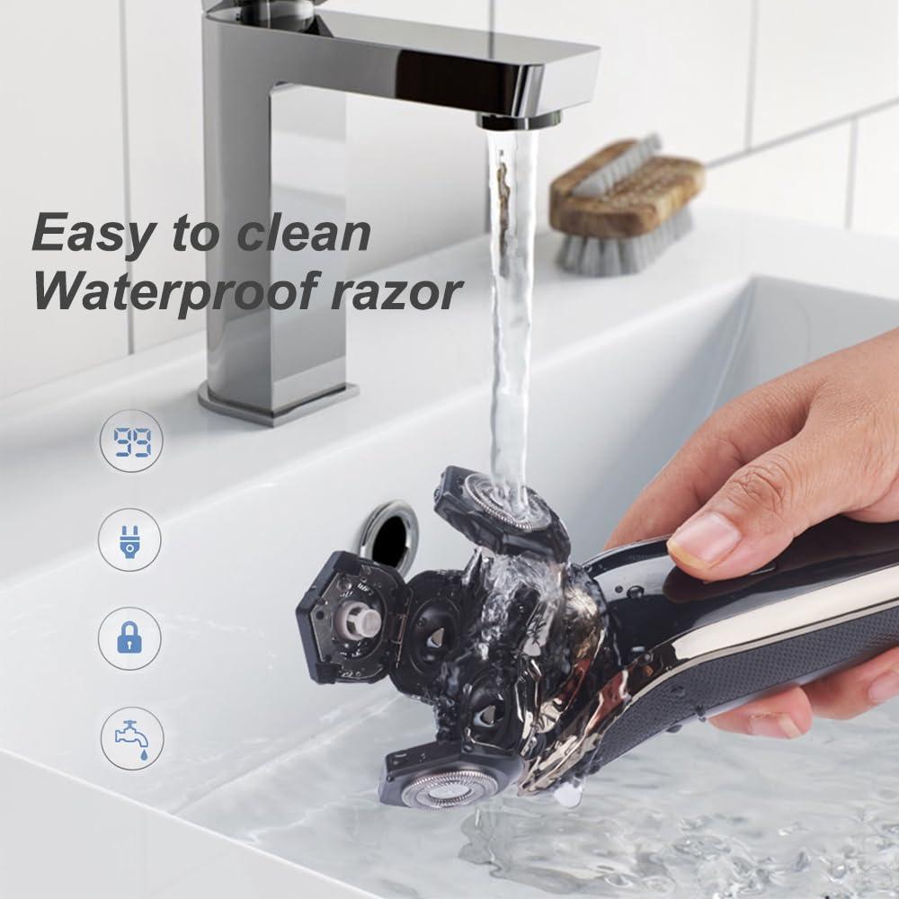 Electric Razor for Men Shaver Rechargeable Waterproof Rotary for Shaving with Nose Trimmer Sideburns Trimmer Face Cleaning Brush - Image 3