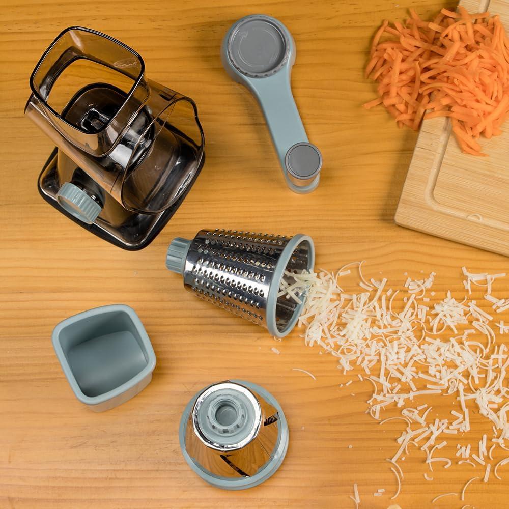 KEOUKE Rotary Cheese Grater Hand Crank Cheese Shredder Vegetable Mandoline Slicer for Kitchen 3 Changeable Blades for Cheese Potato Zucchini Nuts Chocolate - GreyBlue - Image 2