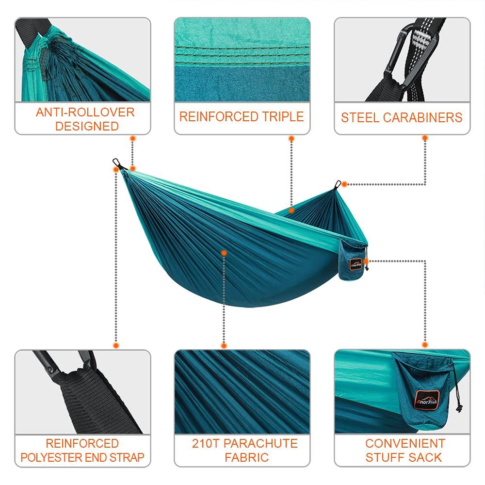 AnorTrek Camping Hammock, Super Lightweight Portable Parachute Hammock with Two Tree Straps Single or Double Nylon Travel Tree Hammocks for Camping Backpacking Hiking - Image 2