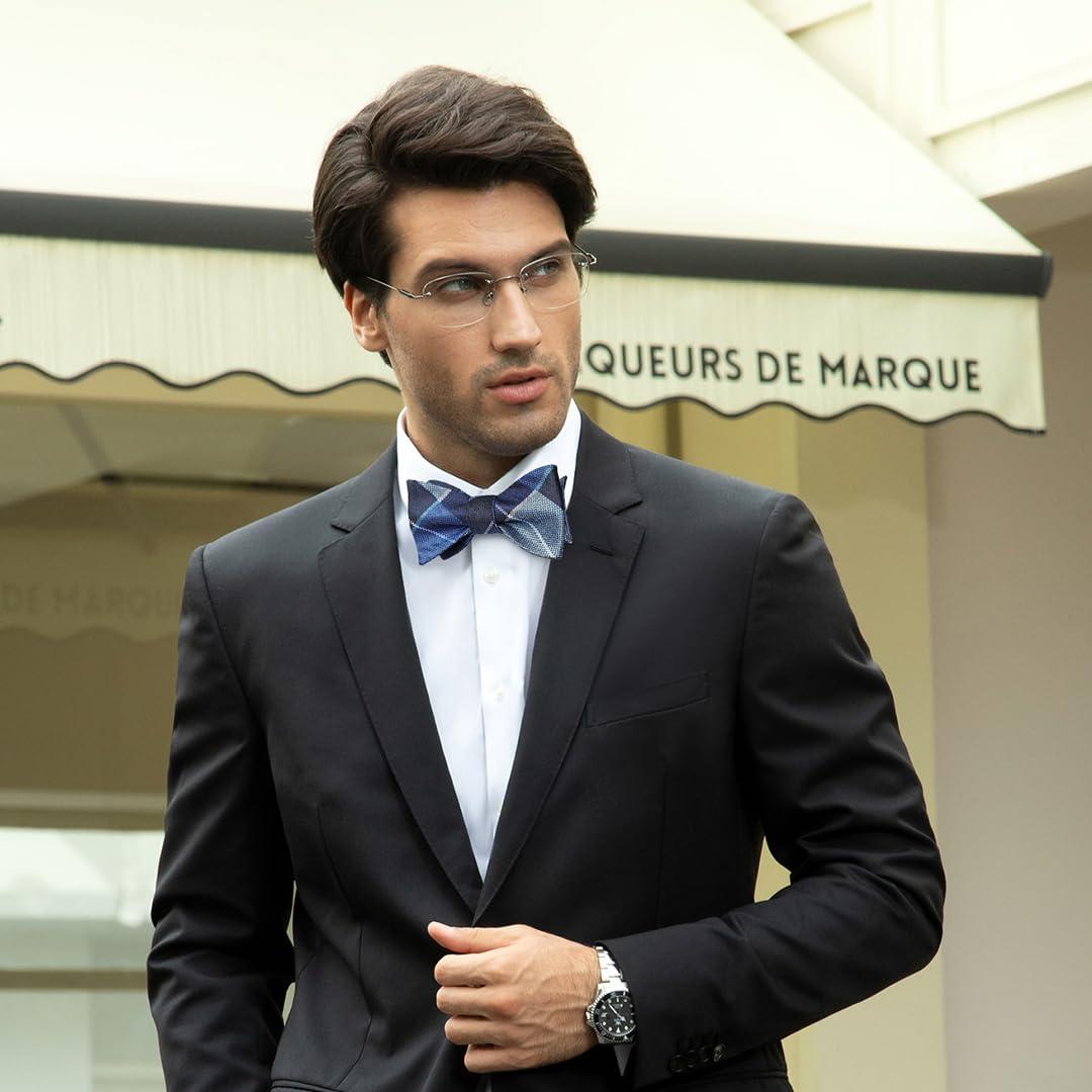 Bow Ties for Men Check Plaid Self Tie Bow Tie and Pocket Square Bowtie Formal Tuxedo Wedding Bowties Handkerchief Set - Image 3