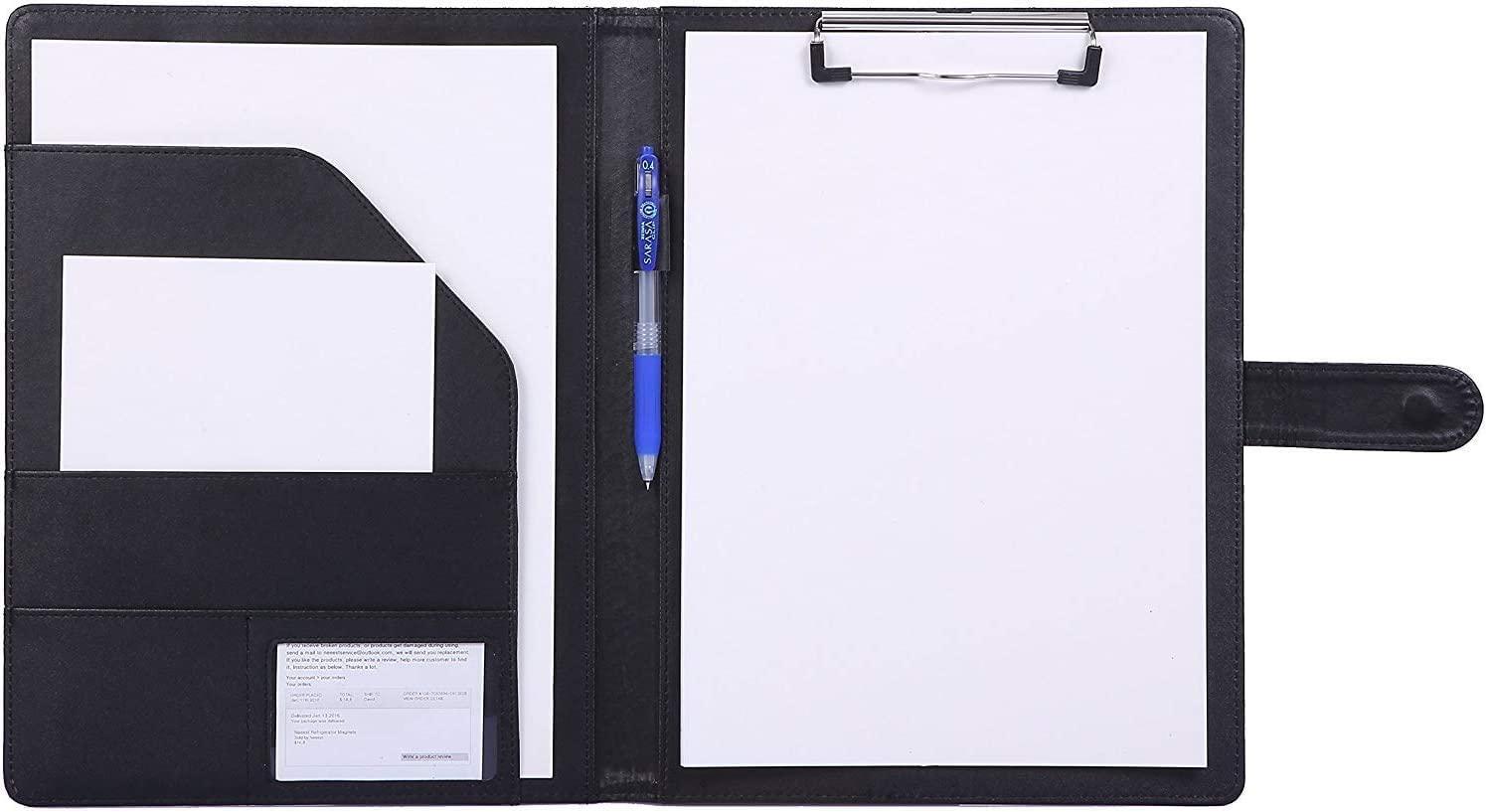 Padfolio Clipboard Folder Portfolio, Mymazn Faux Leather Storage Clipboard with Cover for Legal Pad Holder Letter Size A4 Writing Pad for Business School Office Conference Notepad Clip Boards (Black)