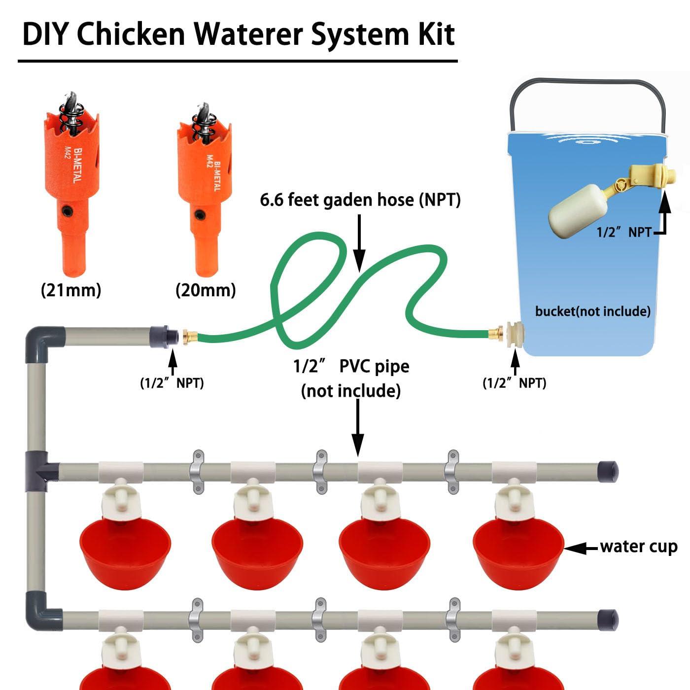 Complete Set Pipeline Automatic Chicken Watering System, 1/2" PVC Tee Fittings & PVC Pipe & Garden Hose, Chicken Water Cups, Poultry Waterer, Automatic Chicken Waterer, Chicken Nipple Waterer - Image 5