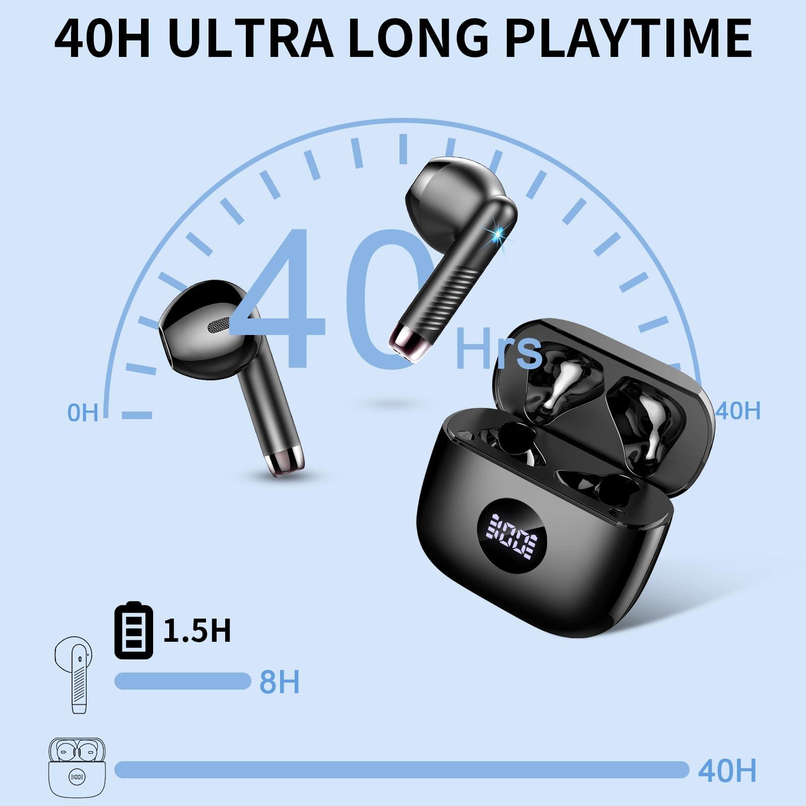 Wireless Earbuds, Bluetooth Headphones 5.4 HiFi Stereo, in Ear Earphones with 4 ENC Noise Cancelling Mics, 40H Playtime Ear Buds with Mini Case, IP7 Waterproof Headset with LED Display, USB C Charging - Image 4