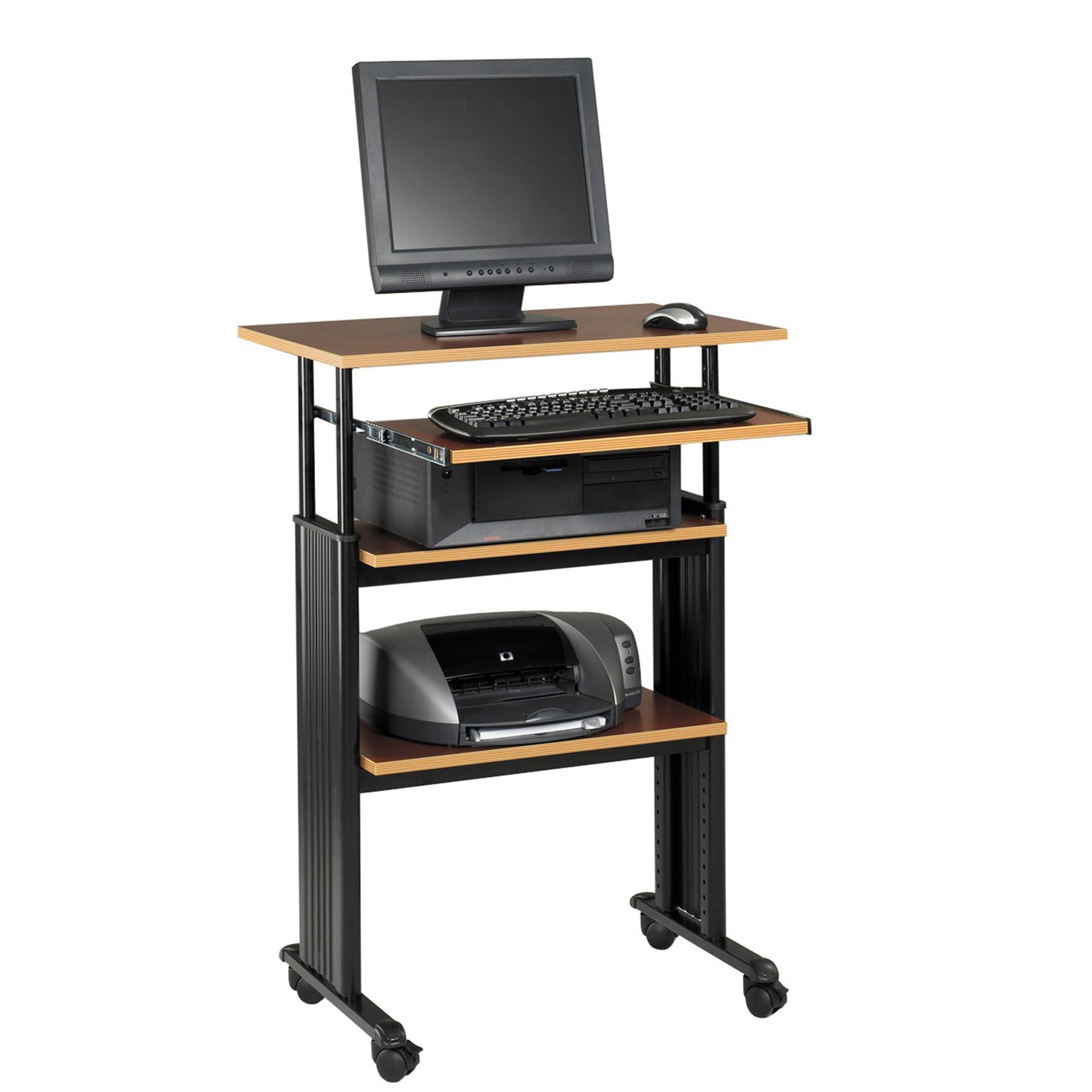 Safco 1929CY MUV Mobile Stand-Up Height-Adjustable Desk,Keyboard Storage, Steel Frame Construction, Durable Melamine Laminate Work Surface, 4 Wheels, Narrow Design