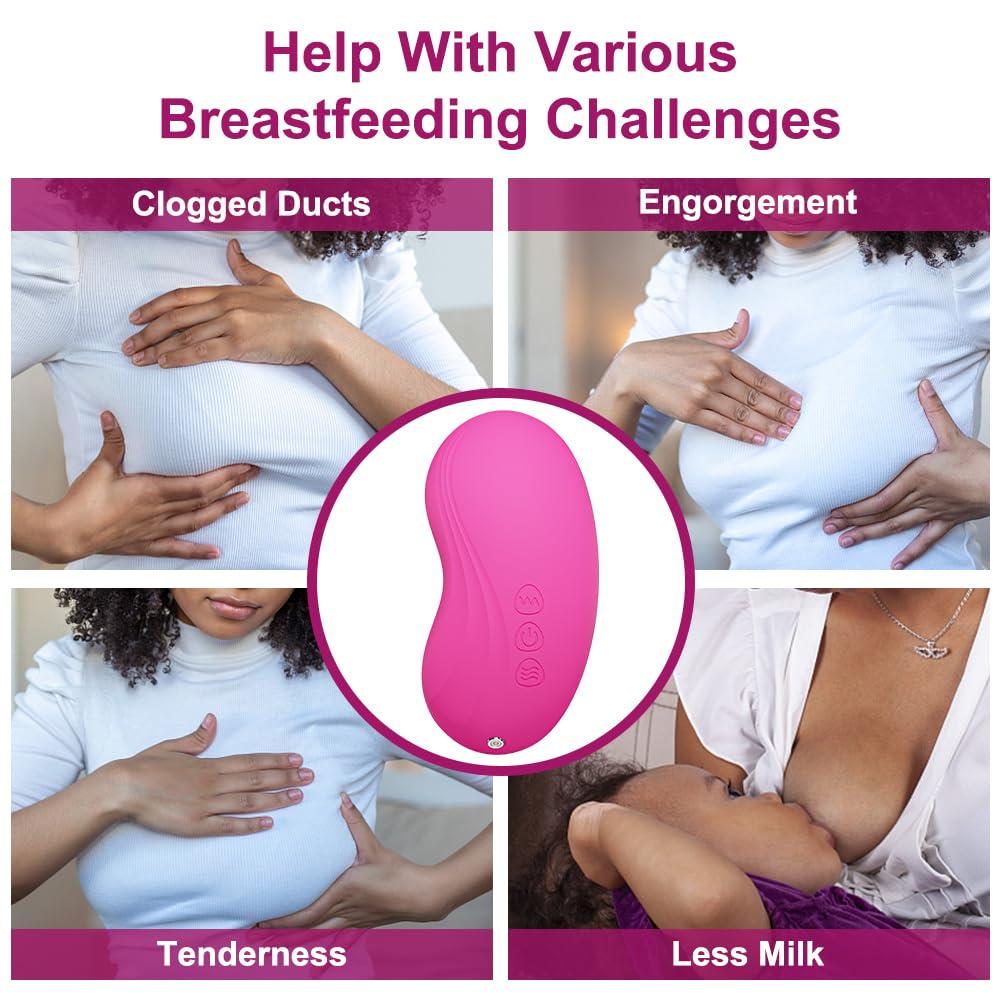 DrBash 2-in-1 Lactation Massager – Soft Breast Massager for Breastfeeding, Heat + Vibration for Milk Flow, Engorgement & Clogged Duct Relief – Apps Controlled (Pink) - Image 3