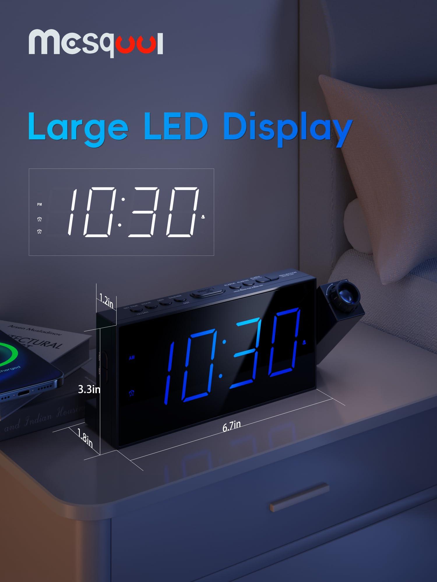 Digital Projection Alarm Clocks for Bedrooms - Large LED Display, 180° Rotatable Projector, 5-Level Dimmer,USB Charger,Battery Backup,Loud Dual Alarms for Kids Elderly,Heavy Sleepers,Snooze,12/24H,DST - Image 2