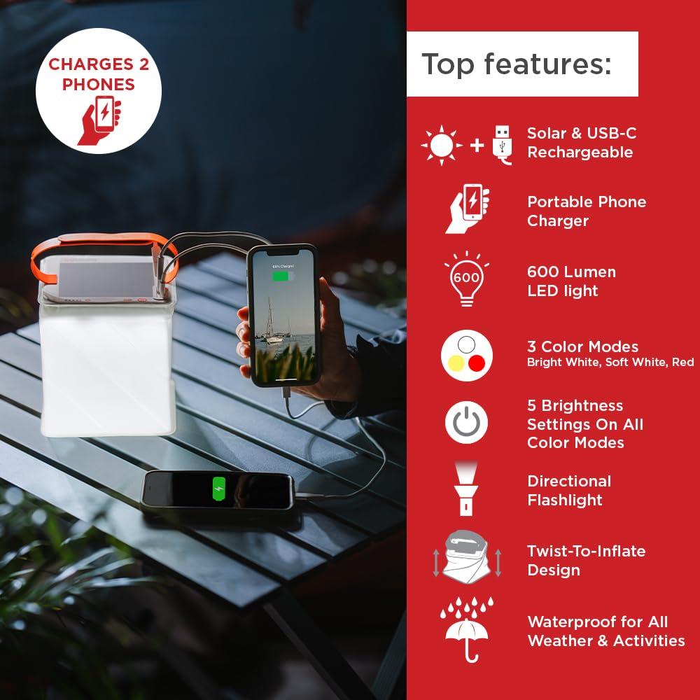 LuminAID Survivor Solar Lantern with Dual Phone Charger - Inflatable LED Lamp for Camping, Hiking and Travel - Emergency Light for Power Outages, Hurricane, Survival Kits - Image 3