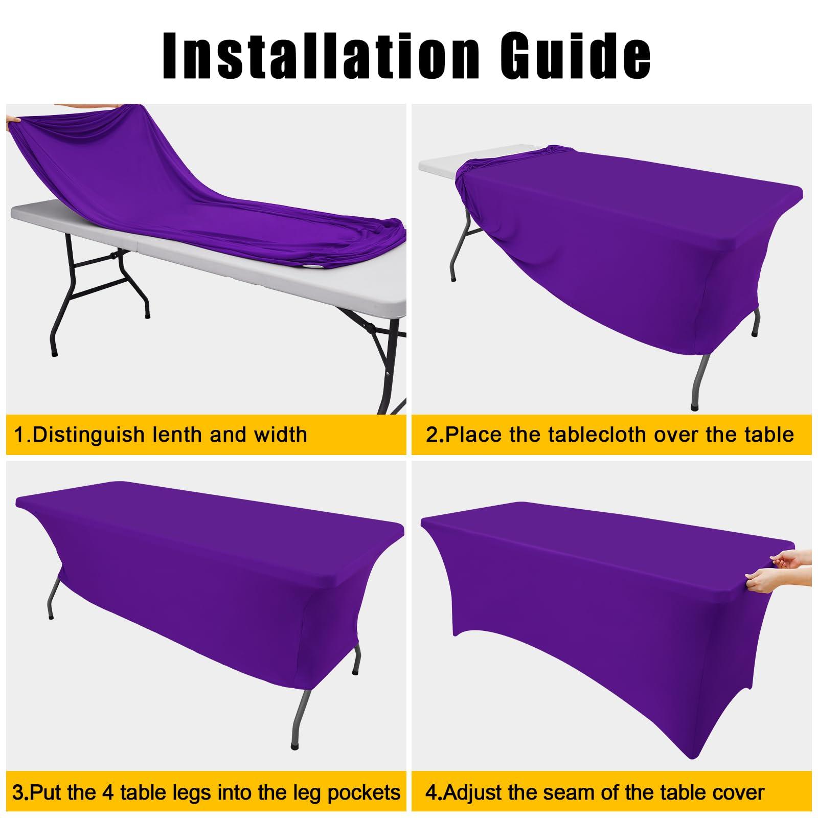Smiry 2 Pack Spandex Table Cloth 6FT, Elastic Fitted Stretch Tablecloths for Rectangle Tables, Washable Table Cover for Outdoor, Wedding, Banquet & Parties (Purple, 72Lx30Wx30H Inch) - Image 5