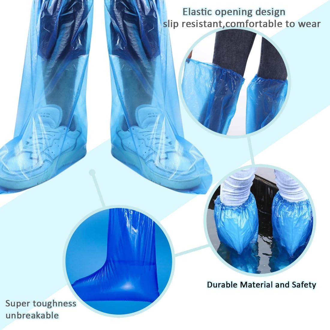 Disposable Shoe Covers Blue Rain Shoes and Boots Cover Plastic Long Shoe Cover Clear Waterproof Anti-Slip Overshoe for Women Men Water Boots Cover Rainy Day Use Cover (10 Pack(5 Pairs)) - Image 2