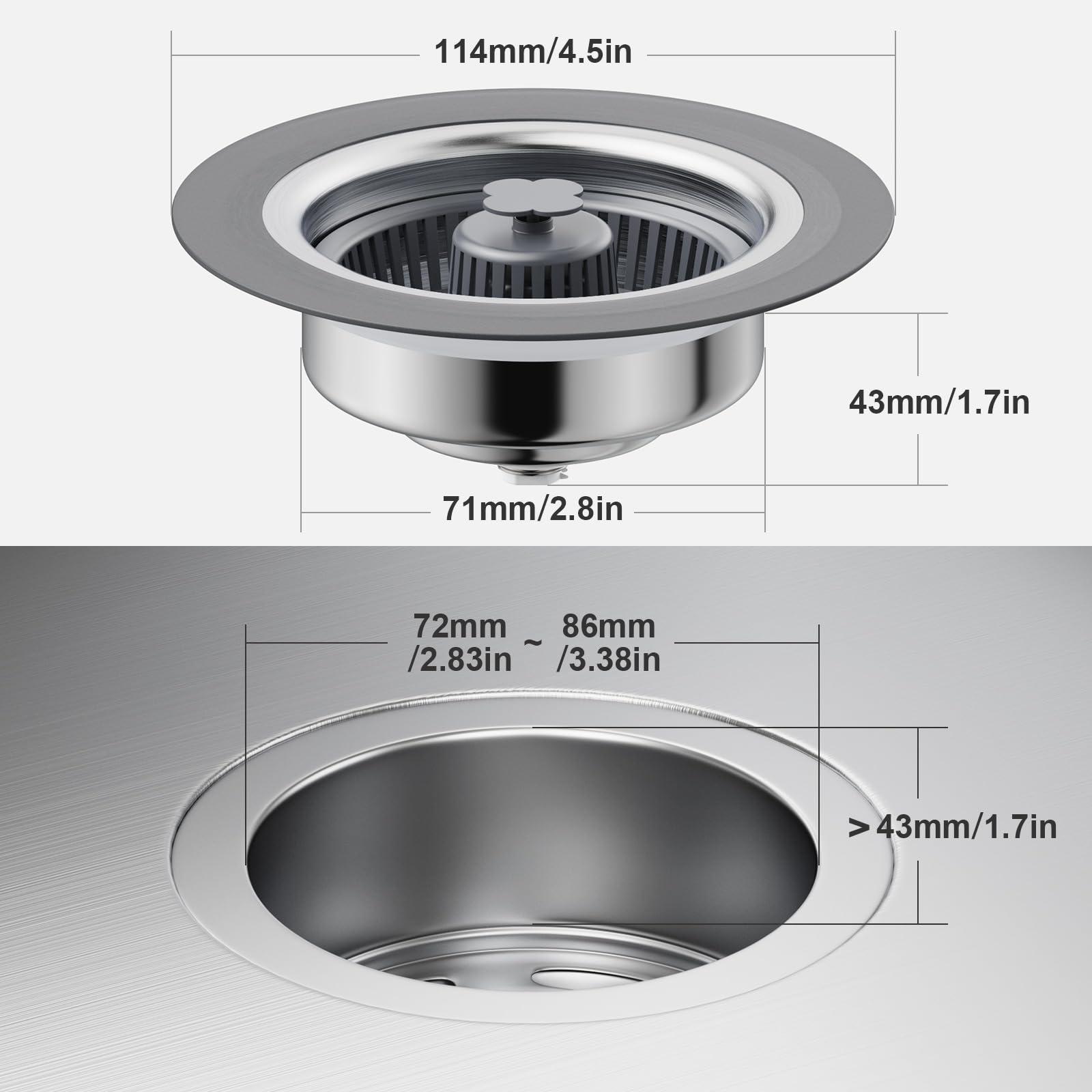 XLMSPORTS 3 in 1 Kitchen Sink Drain Strainer and Stopper, 304 Stainless Steel Pop-up Anti-Clogging Basket Strainer, Fast Drainage Kitchen Sink Plug for Standard 3-1/2" Drain Hole - Image 2