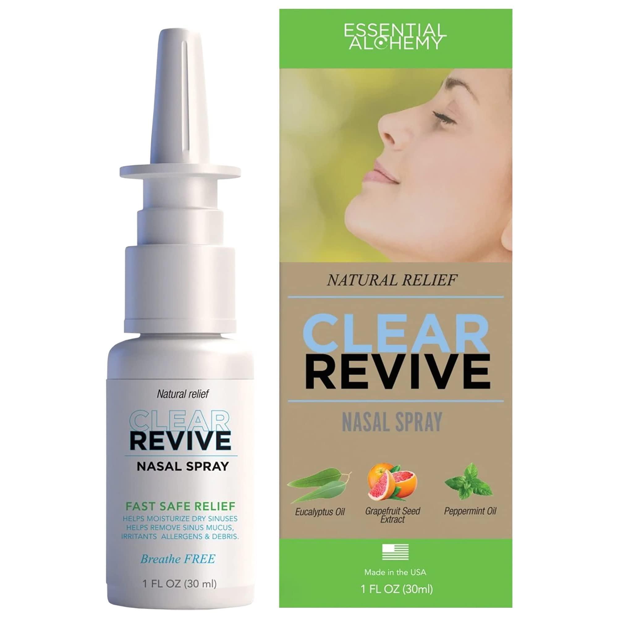 Clear Revive Nasal Spray, Allergy Relief, Fast Relief of Nasal and Sinus Irritation, Dryness and Mucus Removal, Non Drowsy and Zero Dependency Formula (Adult, 1pk)