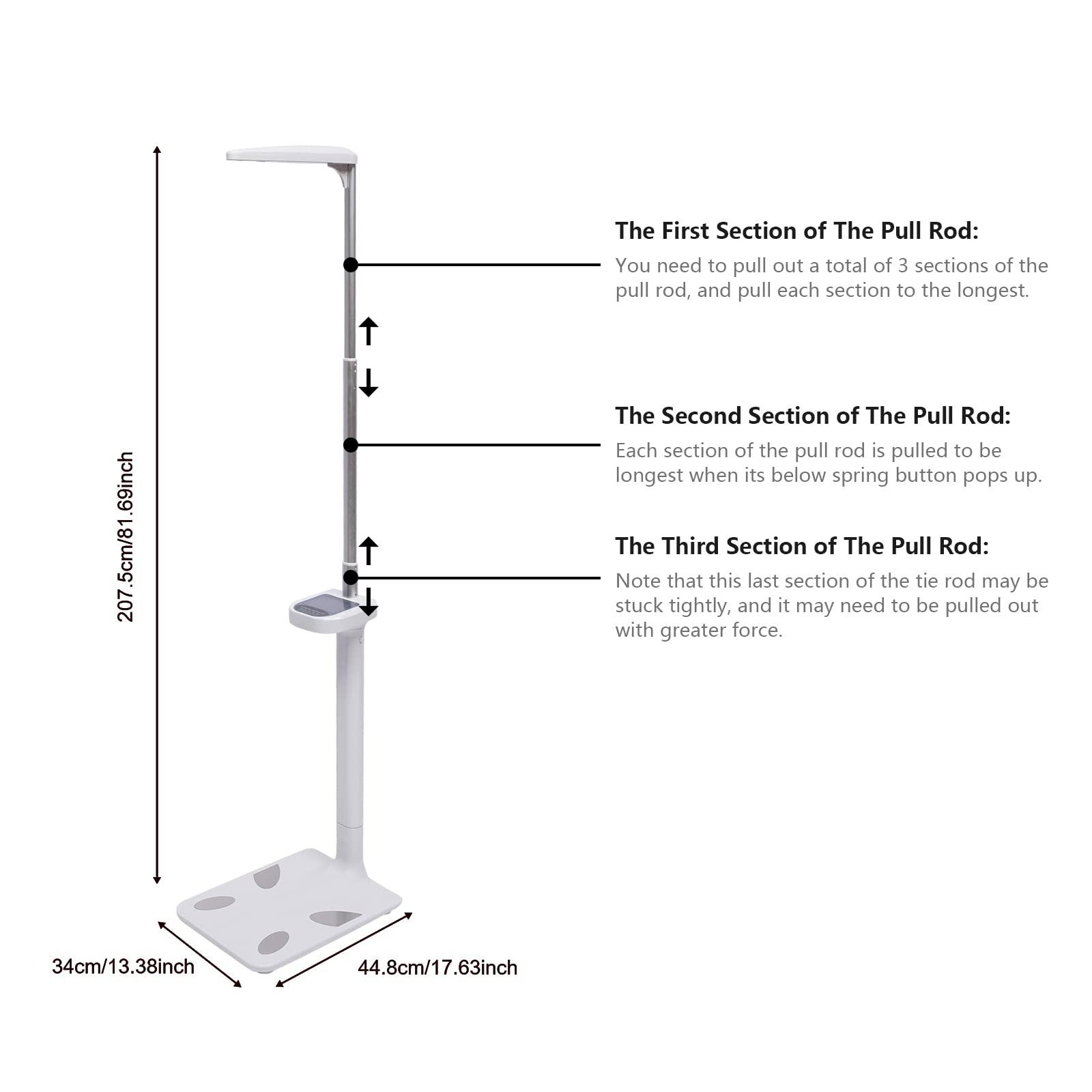Professional Digital Physicians Scale 440lbs/200kg Capacity Digital Medical Scale for Body Weight and Height Scale Range 80-210CM BMI Body Fat Measurement Device (US Stock) - Image 3