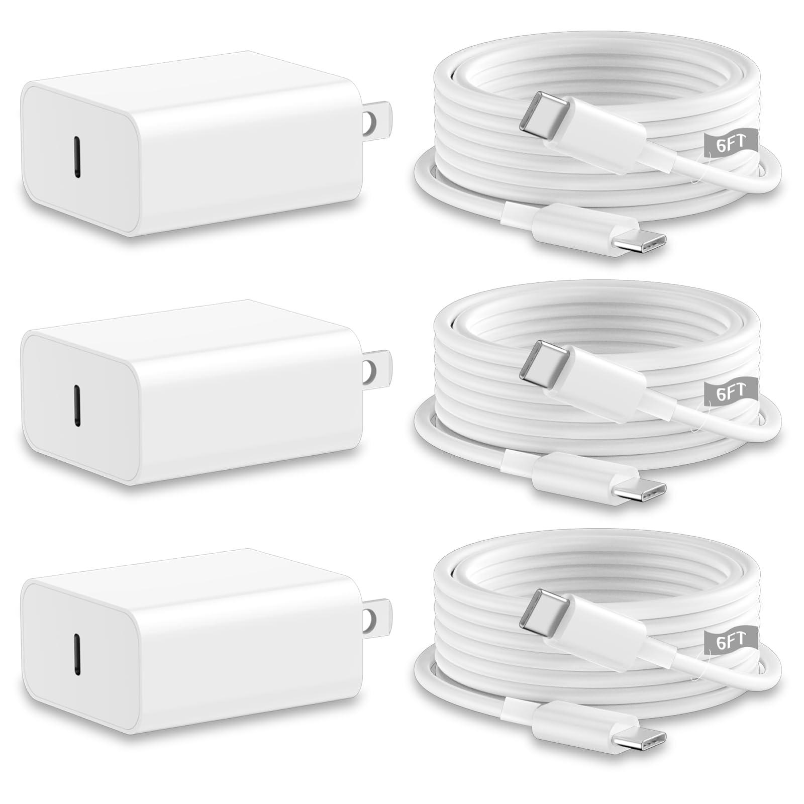 for iPhone 16 15 Fast Charger [MFi Certified] 3Pack 20W iPhone Charger Fast Charging Block and 6FT Long USB C to C Cable Cord Compatible with iPhone 16 15 Pro Max 15 Plus/iPad Pro/Air/Mini