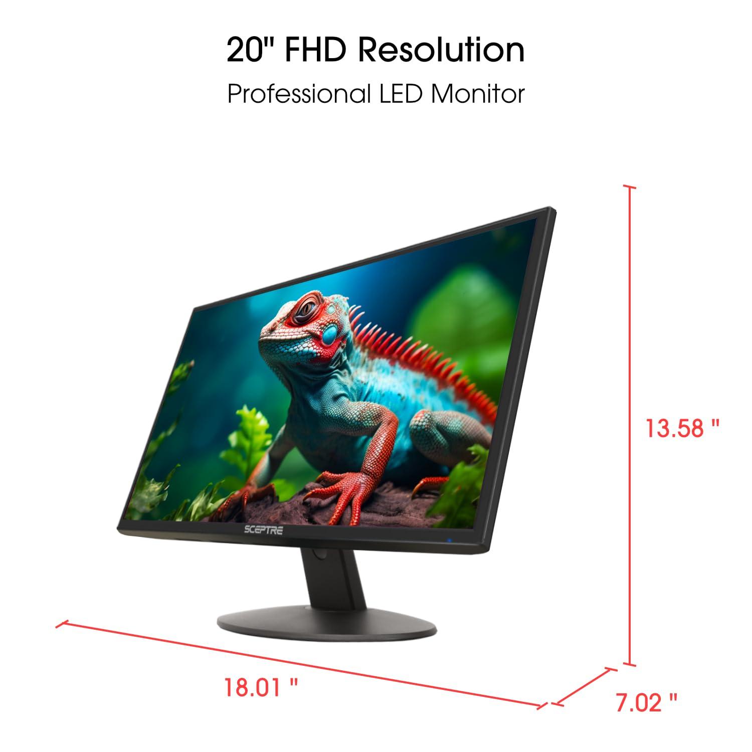 Sceptre 20" LED Monitor 1600x900 75Hz, Wide Viewing Angle 170° (Horizontal), 160° (Vertical), 2x HDMI, VGA, Built-in Speakers, Machine Black, Ultra Thin - Image 3