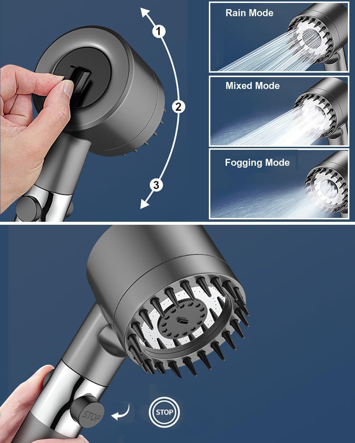 High pressure shower head with filtered showerhead,4 spray modes handheld shower,adjustable shower head with off/on,with 59”/1.5M hose,suitable for bathing and rinsing fish tank and pets - Image 2