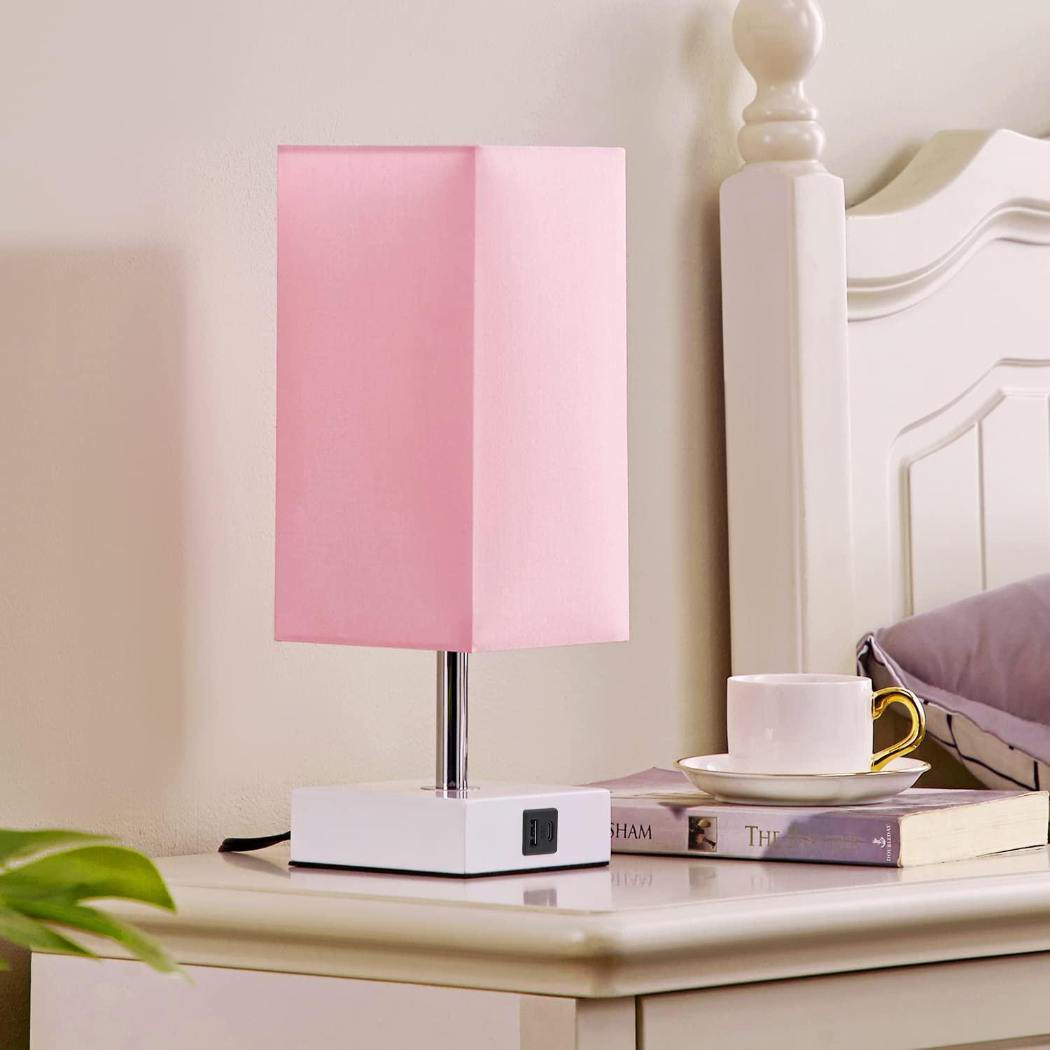 Ambimall Touch Control Table Lamp with 2 USB Charging Ports, 3 Way Touch Lamps Beside Desk, Nightstand Lamp for Bedrooms Living Room, Pink Shade with White Base, LED Bulb Included(Pink) - Image 5