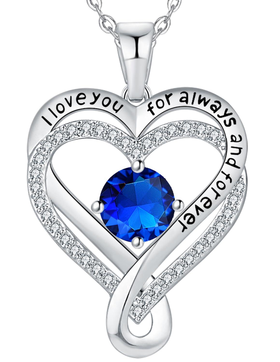 Jewelry for Women Wife Infinity Heart Birthstone I Love You Necklace S925 Anniversary Women Necklaces for Her Wife Birthday Gift Ideas, Birthday Present for Girlfriend Mom Daughter Sterling Silver