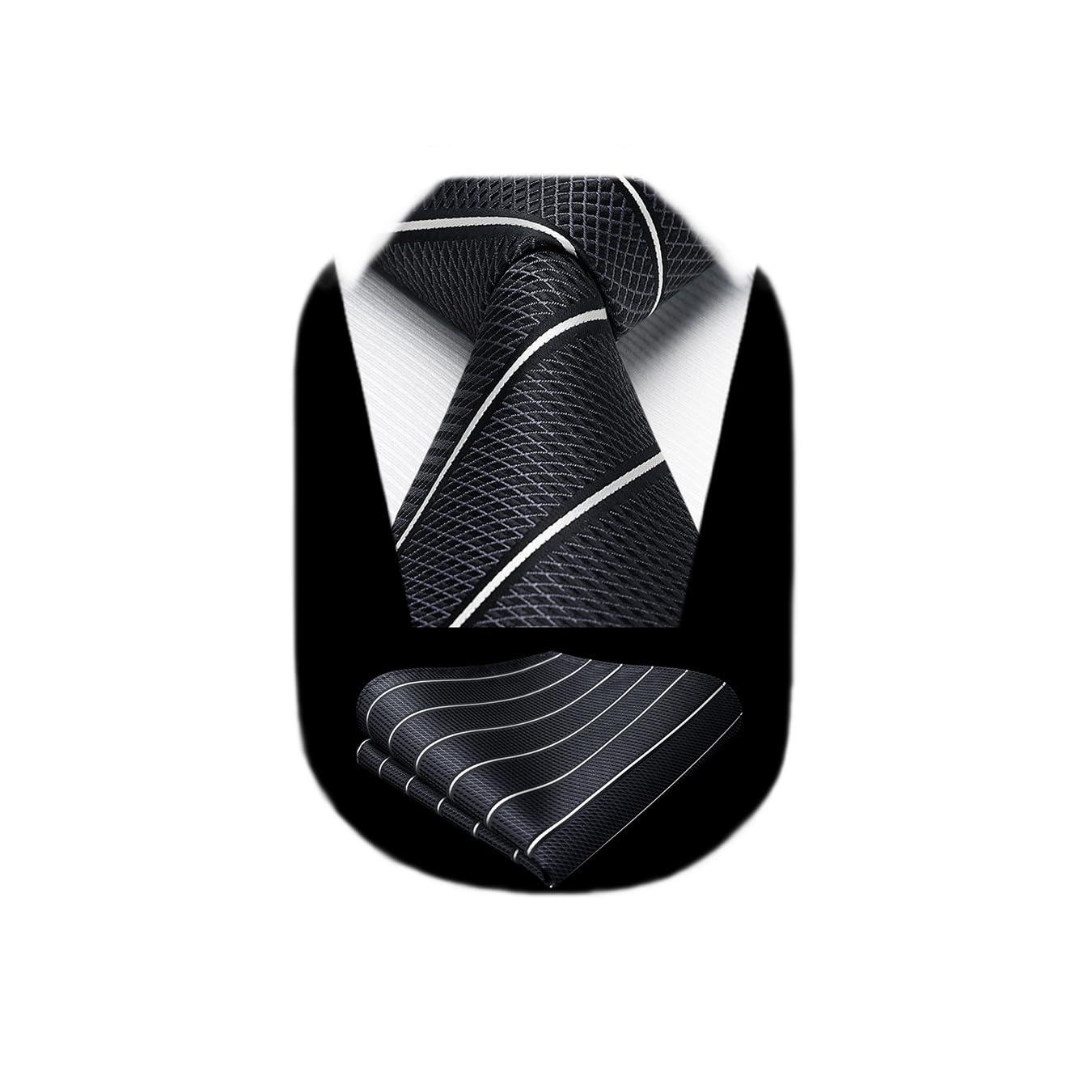 HISDERN Mens Striped Ties Classic Silk Woven Tie and Pocket Square Set Formal Business Necktie Handkerchief for Wedding