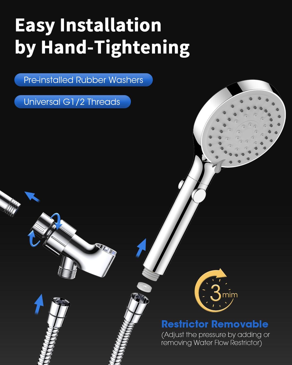 FASDUNT Shower Head with Handheld, High Pressure Handheld Shower Head with 80" Extra Long Stainless Steel Hose & Adjustable Bracket, Showerhead with ON/OFF Switch for Pets Bath - Image 7