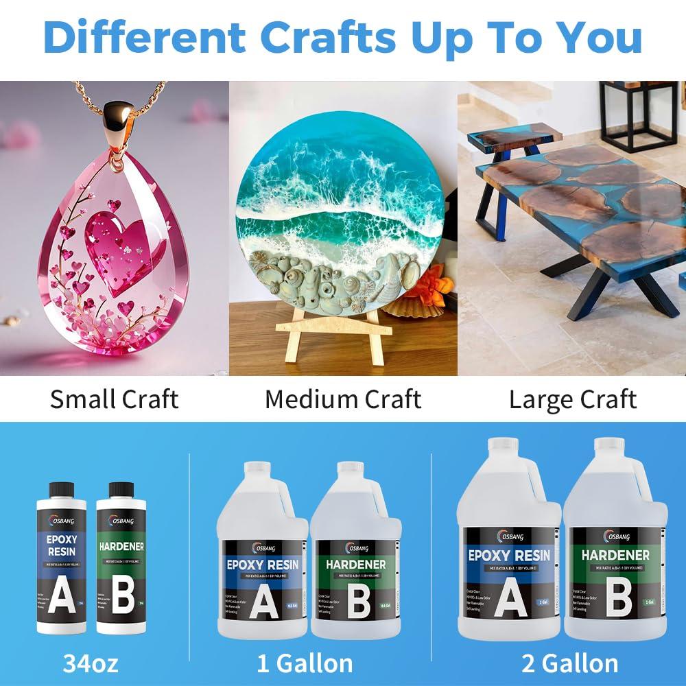 OSBANG Epoxy Resin 2 Gal, Clear Casting Kit for DIY Craft & Beginners, Crystal Clear Epoxy Resin for Casting, Coating, Jewelry Making & DIY, Hard Type No Bubble Non-Yellowing Deep Pour Resin(1 Gal×2) - Image 4