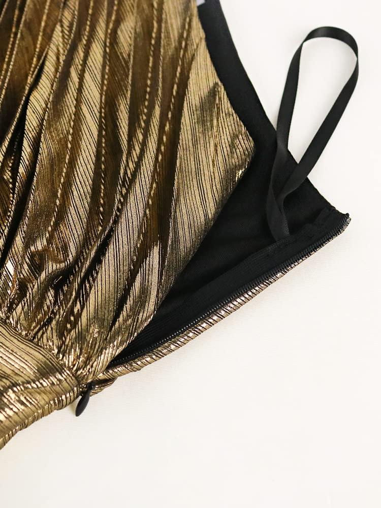 AOMEI Women's Luxury Metallic One Shoulder Sleeveless Elegant Pleated Long Dress - Image 5