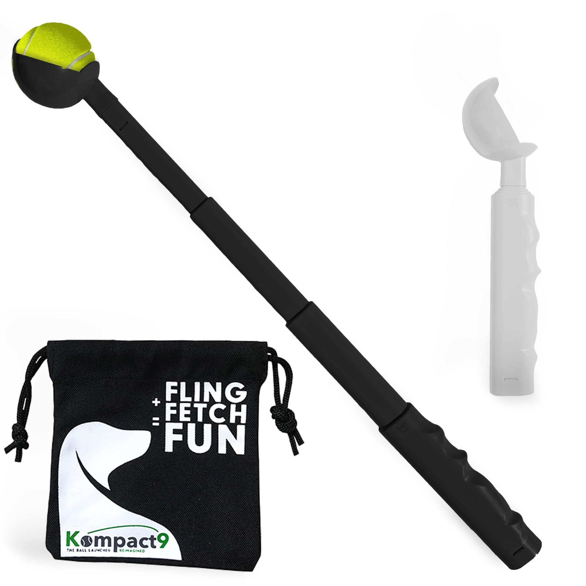 Kompact9 | Retractable Pocket-Sized Ball Launcher, Eco-Friendly & Portable Dog Fetch Toy, Made from Recycled Plastic, UK Designed, Fits Standard Tennis Balls Perfect Dog Exercise Equipment | Black - Image 1