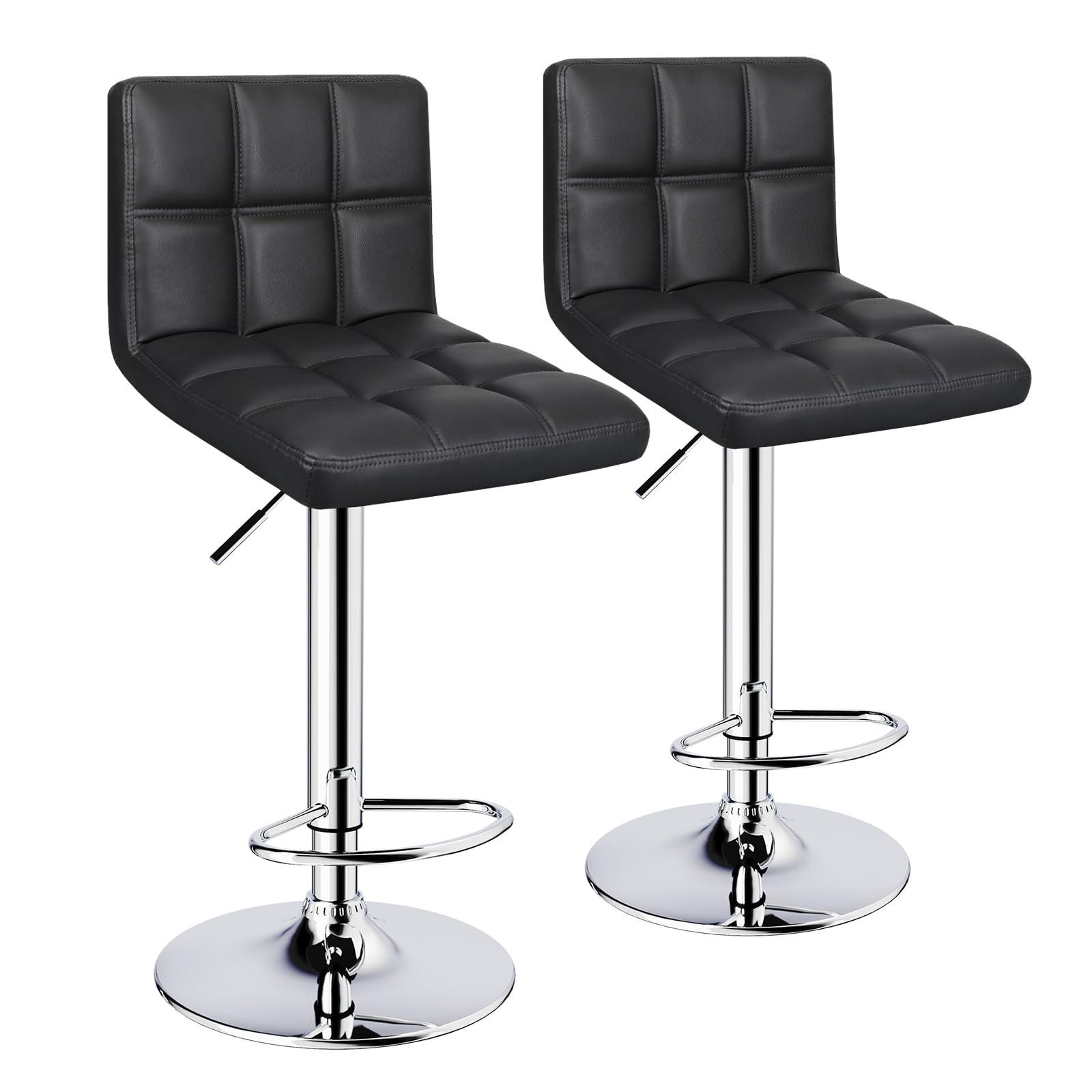 ERGOSEAT 6-Squares Back with Double Needle Adjustable Bar Stools, Set of 2, Black