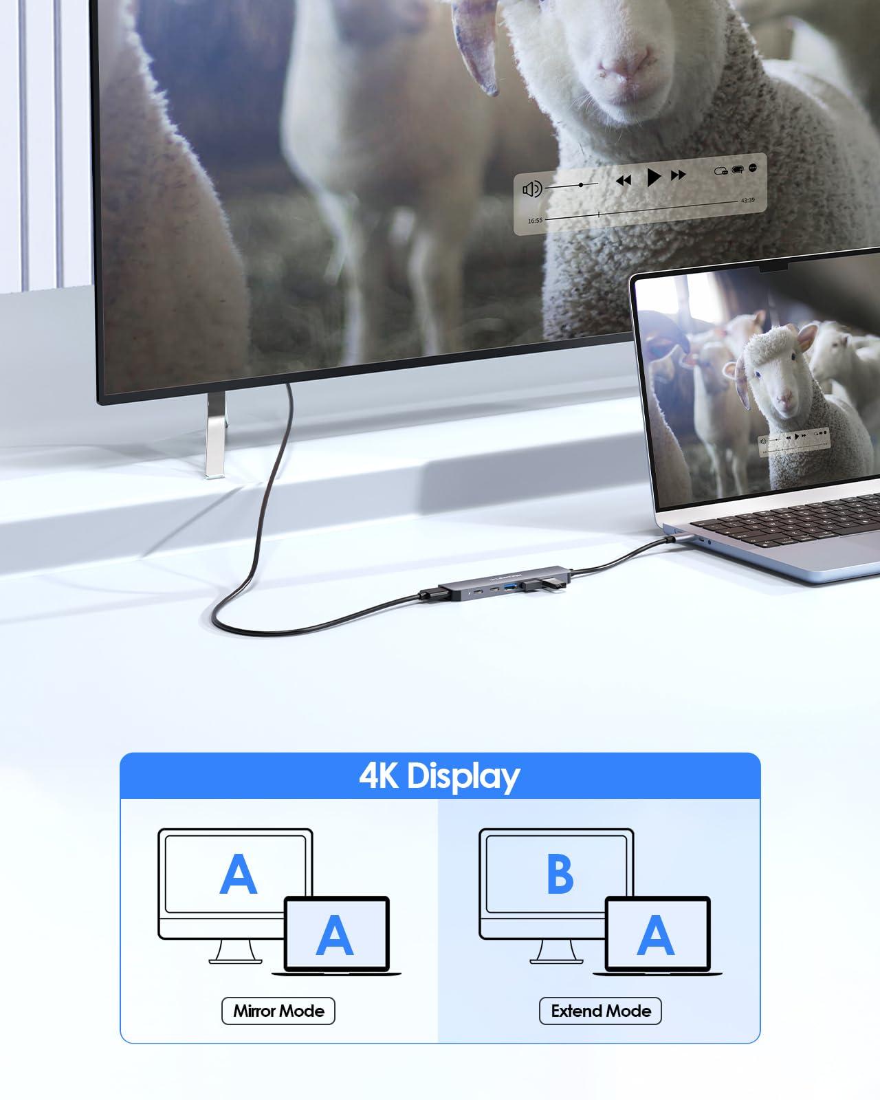 LENTION USB C Hub, Multiport with 4K HDMI Port, 3xUSB-A Ports, USB-C Data Port, 100W PD Port, Compatible New MacBook Pro/Air, iPhone 15 Pro/Pro Max, Surface, Chromebook, More(CE35s, Gray) - Image 4
