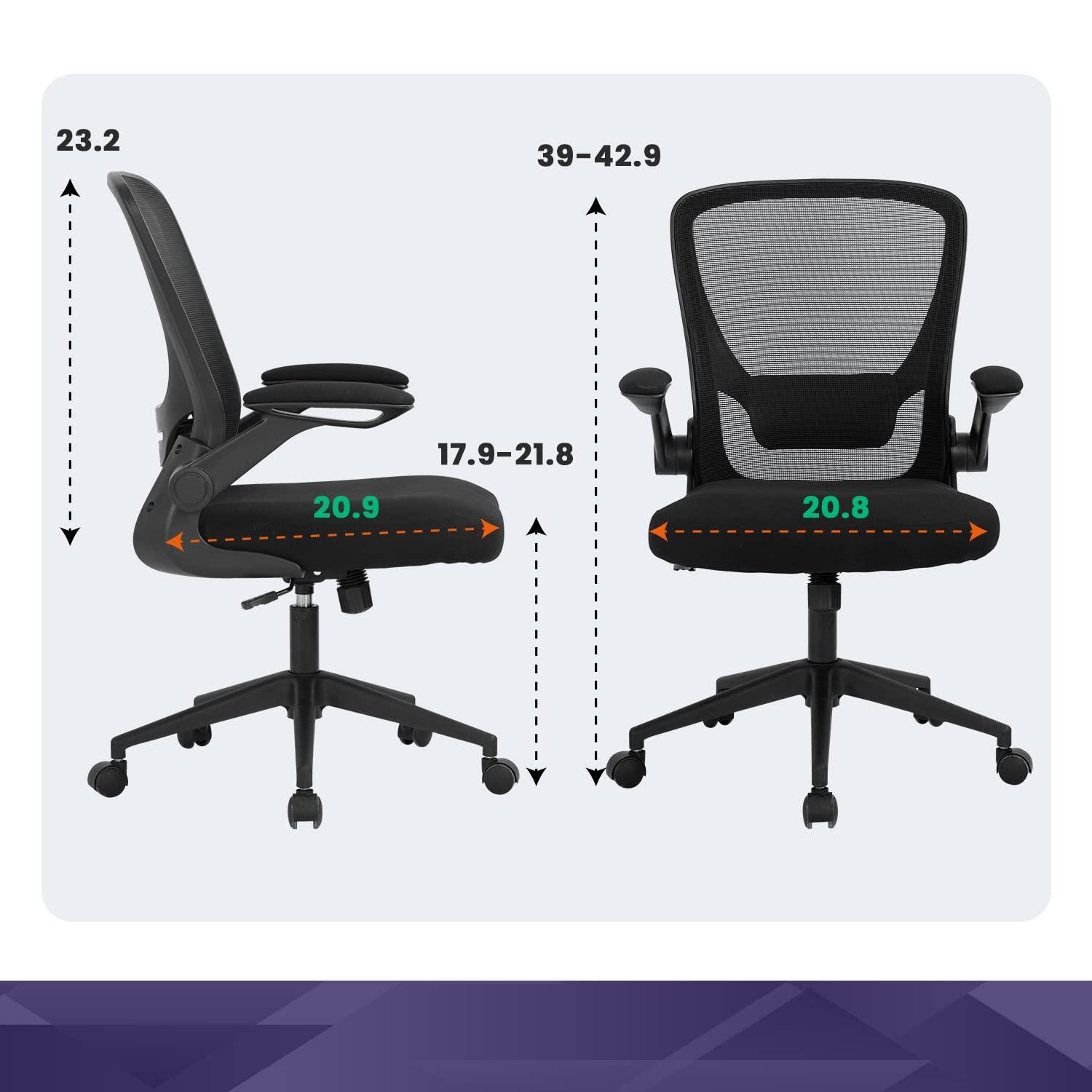 Office Chair Computer Chair Ergonomic Desk Chair Modern Rolling Executive Mesh Chair with Lumbar Support and Adjustable Mid Back Flip-up Armrests(Black) - Image 3