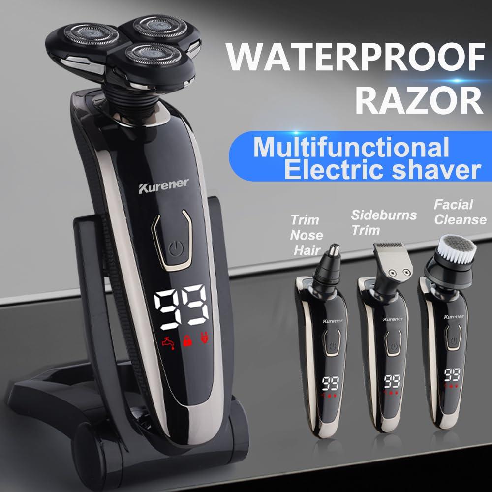 Electric Razor for Men Shaver Rechargeable Waterproof Rotary for Shaving with Nose Trimmer Sideburns Trimmer Face Cleaning Brush - Image 2
