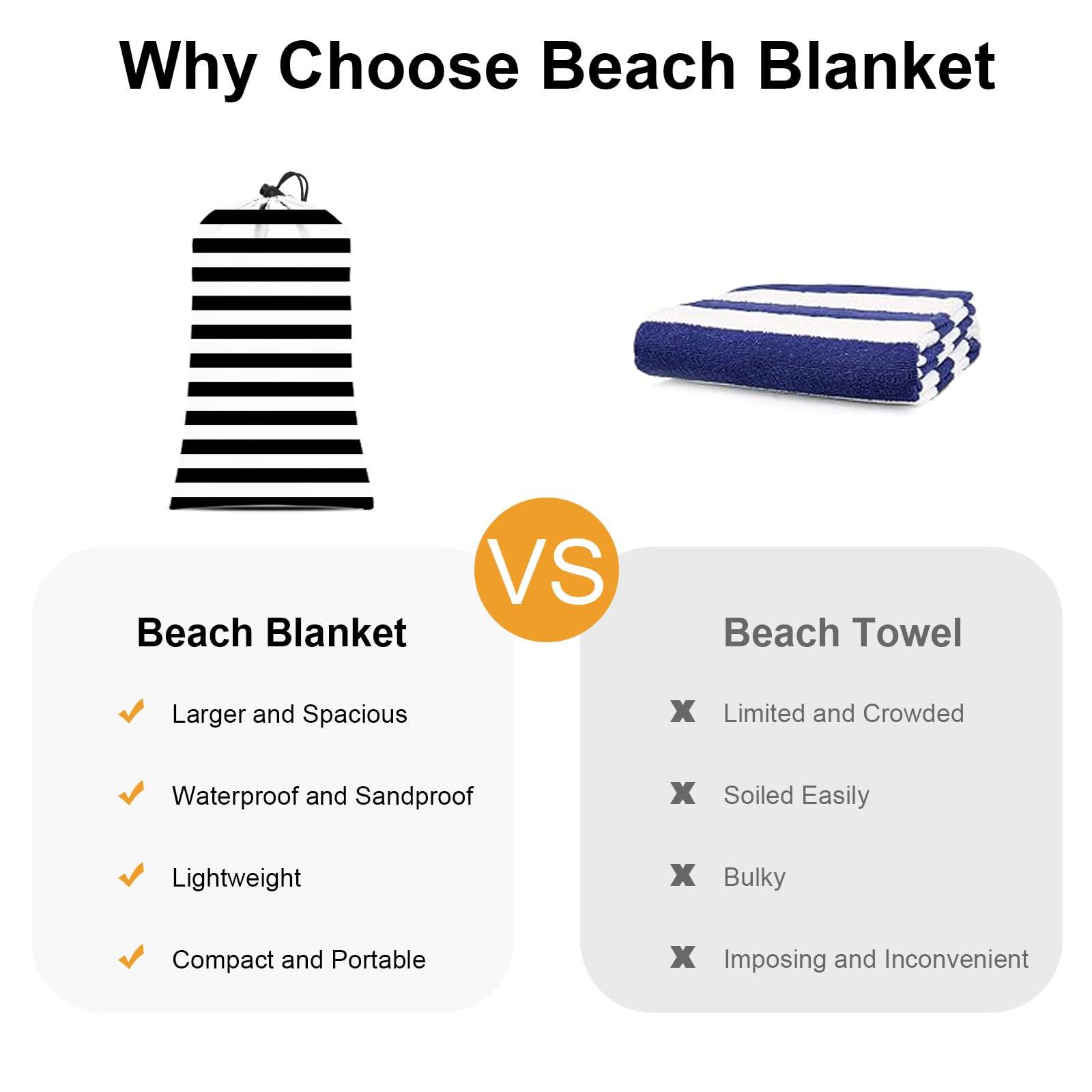 Large Beach Blanket, Black & White Stripe Beach Mat Sand Free Waterproof, Polyester Picnic Blankets Sandproof Stainproof Oversized 9 Ft X 10 Ft for 8 Adults, Beach Essentials Accessories - Image 7