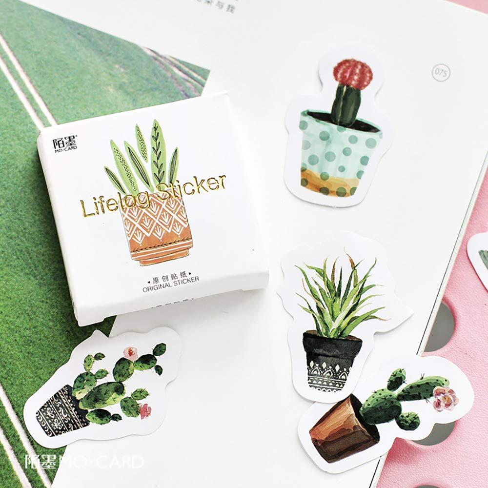 Small Scrapbooks Laptop Stickers, Doraking Boxed Green Pot Plants Stickers for Laptop, Scrapbooking, Suitcase (Green Buds, 45PCS/ Box) - Image 5