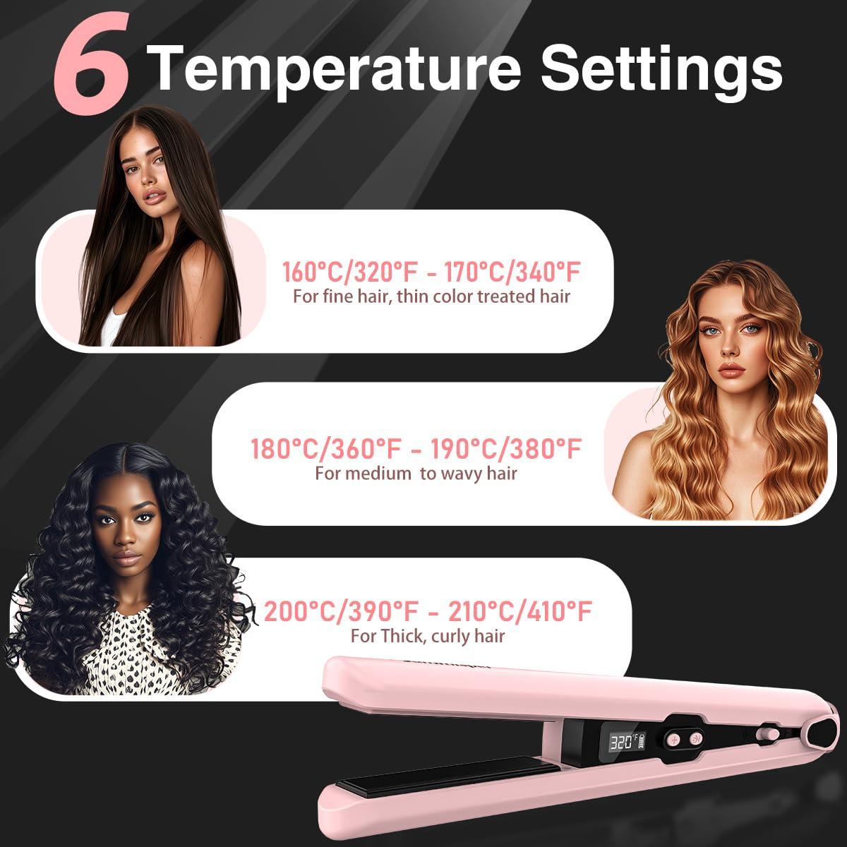 9600mAh Cordless Flat Iron Hair Straightener Rechargeable, Cordless Hair Straighteners for Women, Wireless Straightener for Car, 20 Million Negative Ions, LCD, 6 Adjustable Temp(Pink) - Image 6