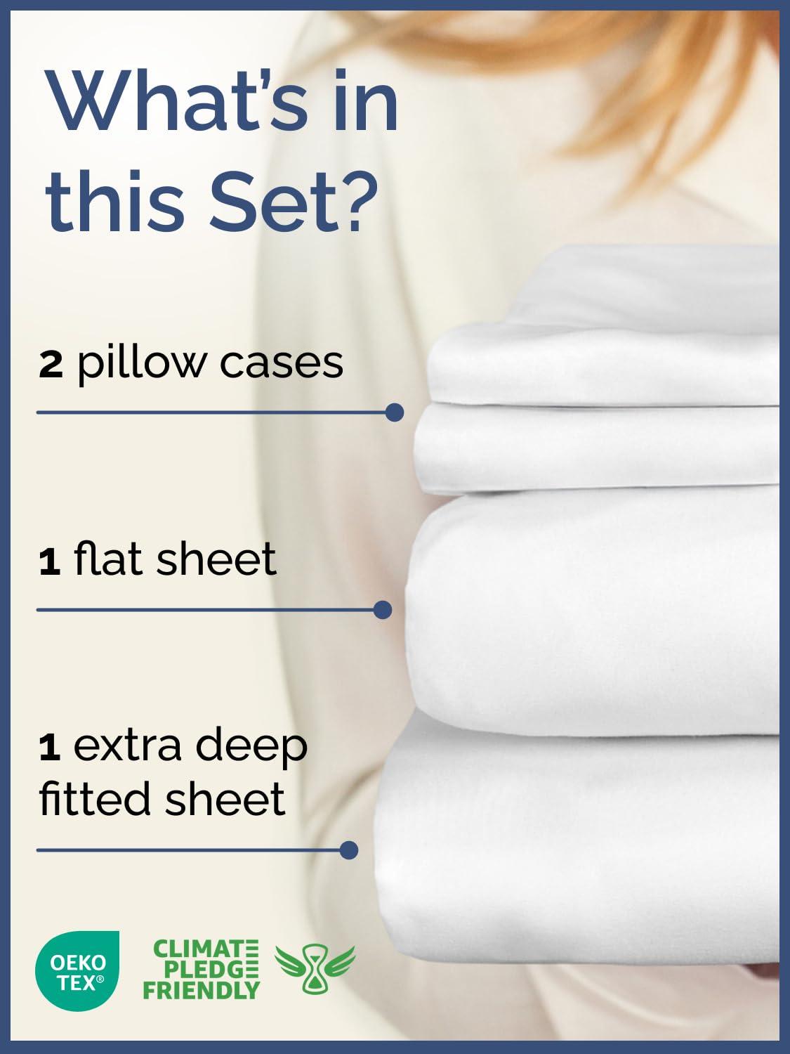 Extra Deep Pocket Queen Sheets - 4 Piece Breathable & Cooling Bed Sheets - Hotel Luxury Bed Sheet Set - Soft, Wrinkle Free & Comfy - Easily Fits Extra Deep Mattresses - Deep Pocket White Sheets Set - Image 2