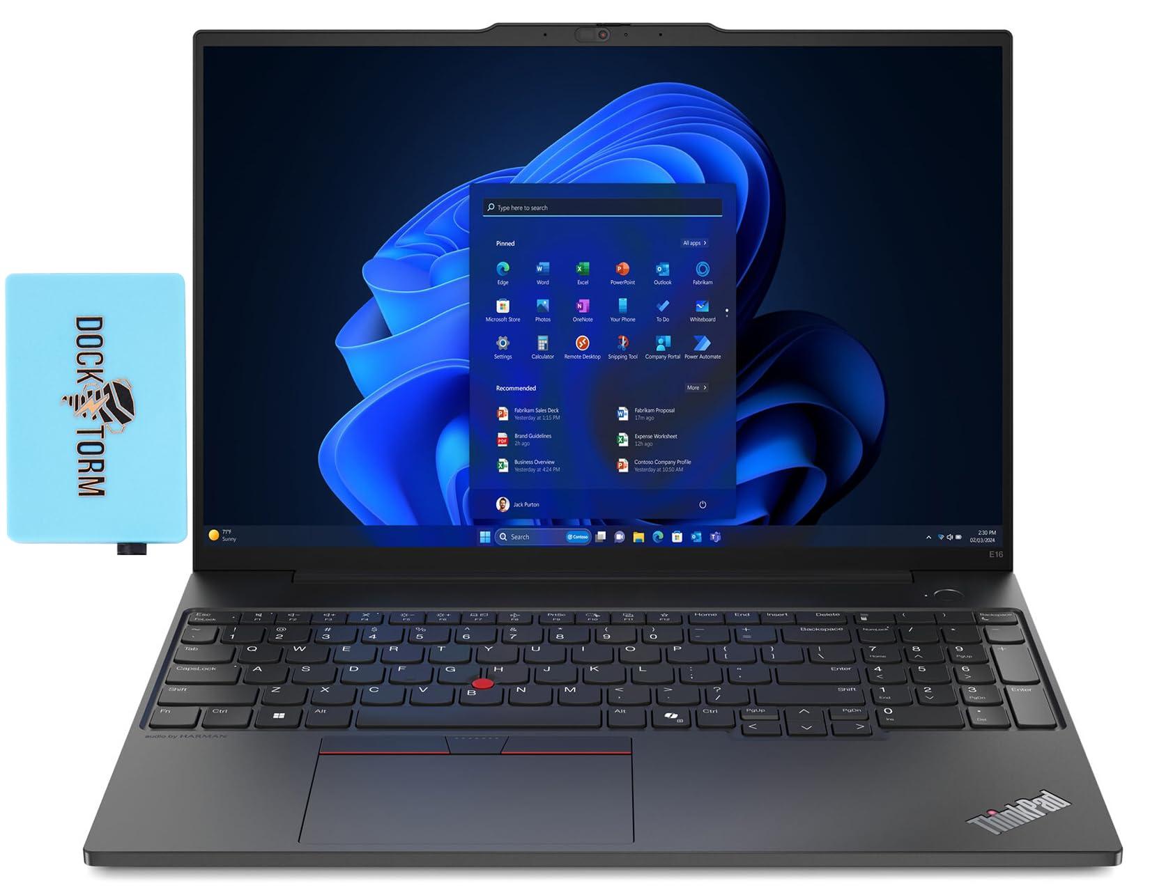 Lenovo ThinkPad E16 Gen 1 Business Laptop 16.0" WUXGA IPS Display 300 nits (AMD Ryzen 5 7530U 6-Core 2.00GHz, 16GB RAM, 512GB PCIe SSD, AMD Radeon, Backlit KYB, FP, WiFi 6, Win11Pro) w/Dockztorm Hub