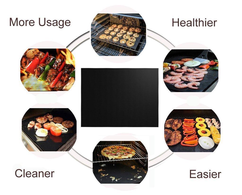 RENOOK Grill Mat Set of 6-100% Non-Stick Reusable Mats for Gas, Charcoal or Electric Grills - Easy to Clean - 15.75 x 13-Inch, Black - Image 5