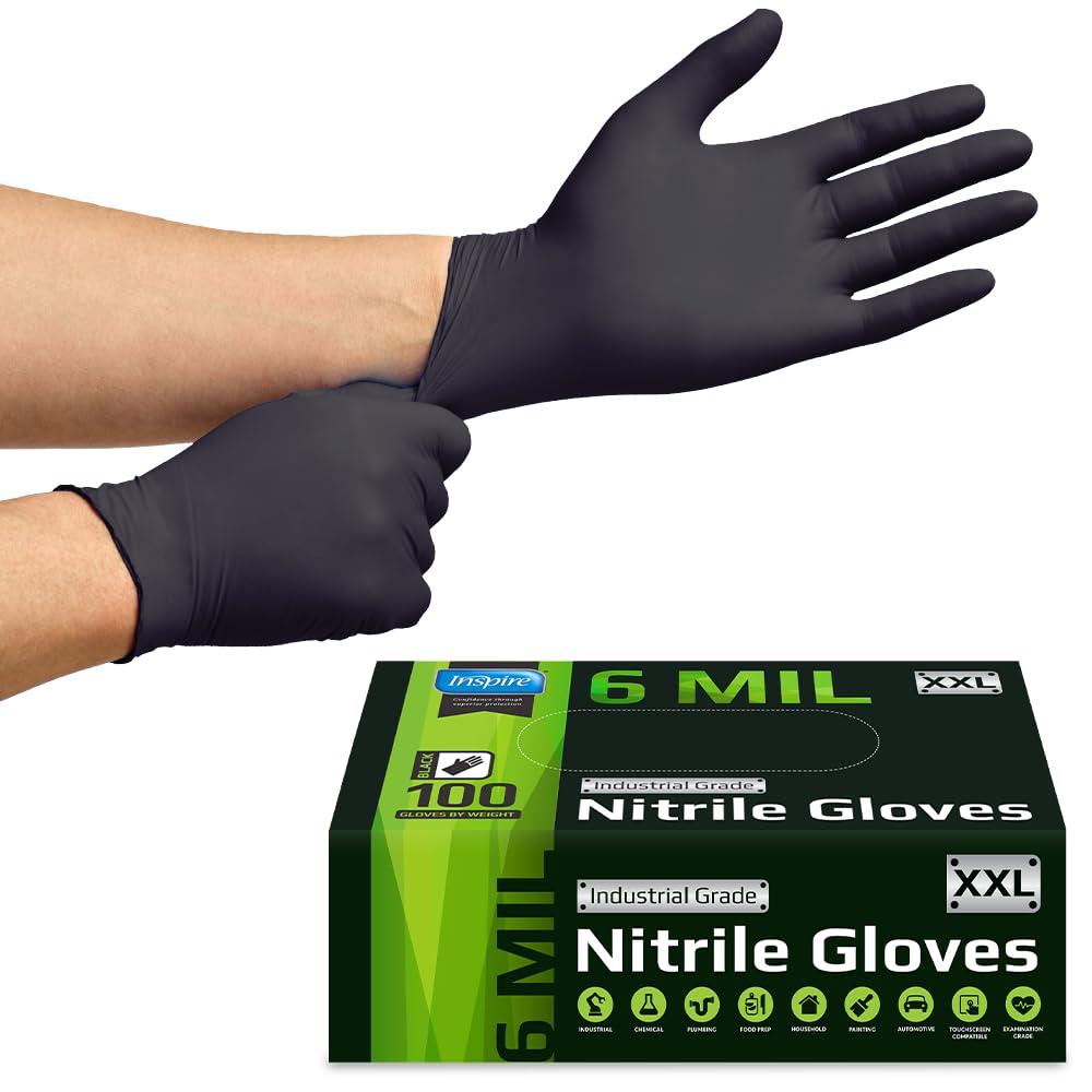 Inspire Black Nitrile Gloves HEAVY DUTY 6 Mil Nitrile Chemical Resistant Medical Cooking Cleaning Disposable Black Gloves - Image 7