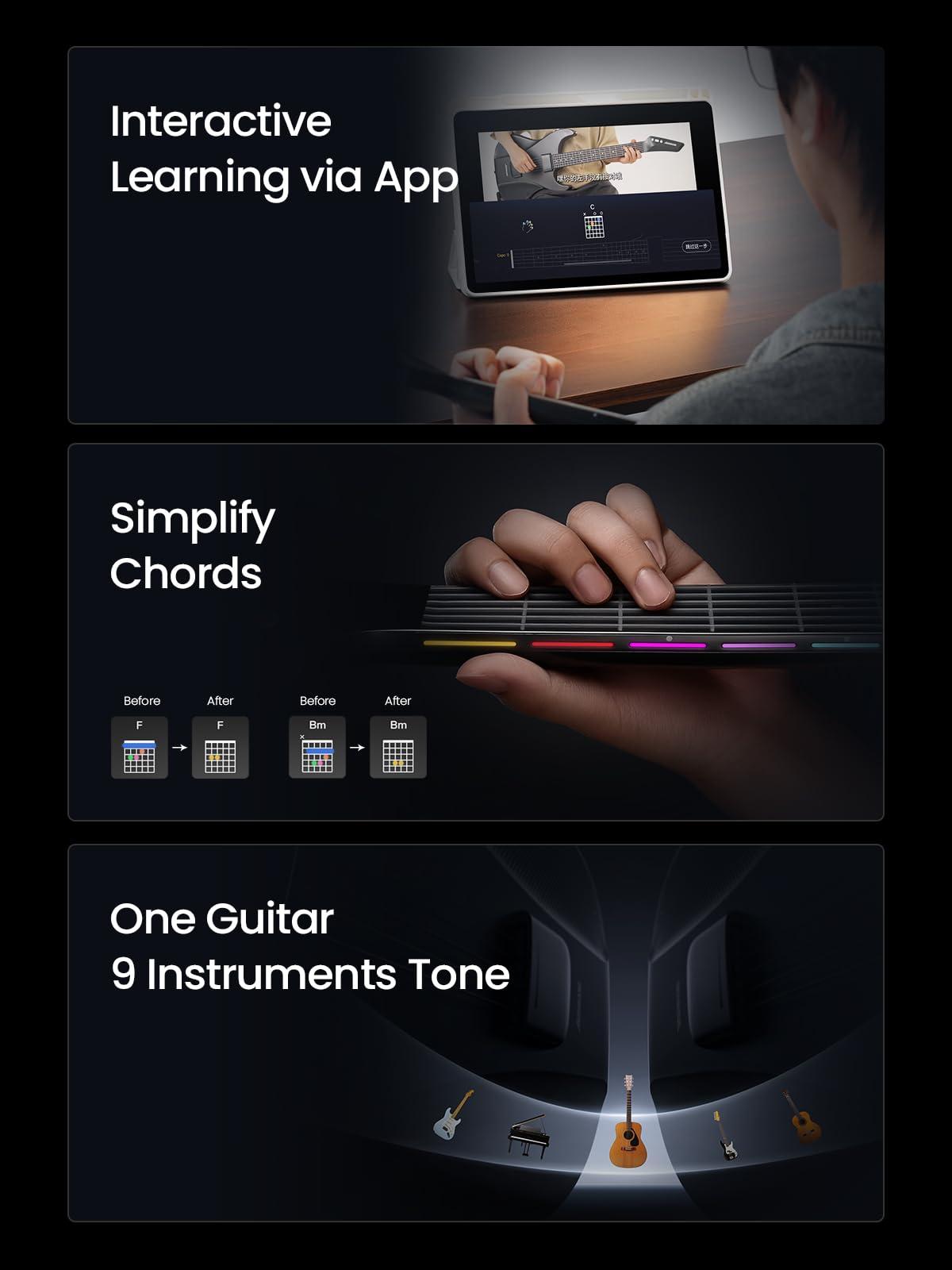 AeroBand Guitar Smart Guitar With Silicone Strings, Travel Silent Guitar With Detachable Fretboard, Headphone Jack, Built-in Speaker and Drum system, Aeroband APP Play, MIDI Guitar - Image 5