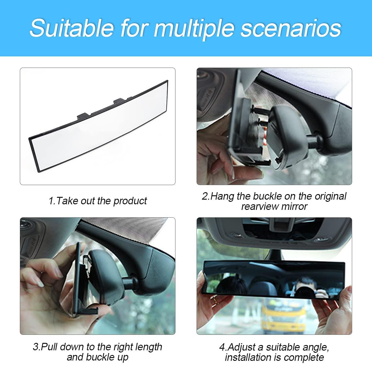 8sanlione Car Rearview Mirrors, Shock Resistant Interior Clip-on Panoramic Rear View Mirror for Car, Wide Viewing Range, 12 inch HD Universal Use for Cars, SUVs, Trucks, Vehicles (White) - Image 5