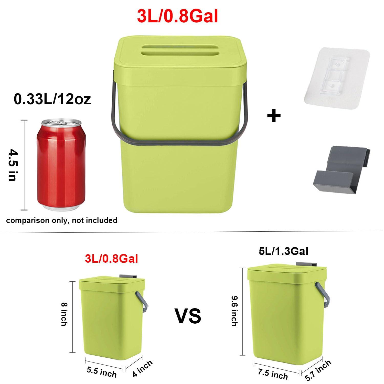 LALASTAR Food Waste Basket Bin for Kitchen, Small Countertop Compost Bin with Lid, Odor-Free Food Scrap Container, Wall Mounted Garbage Can, 3L/0.8 Gal, Green - Image 3
