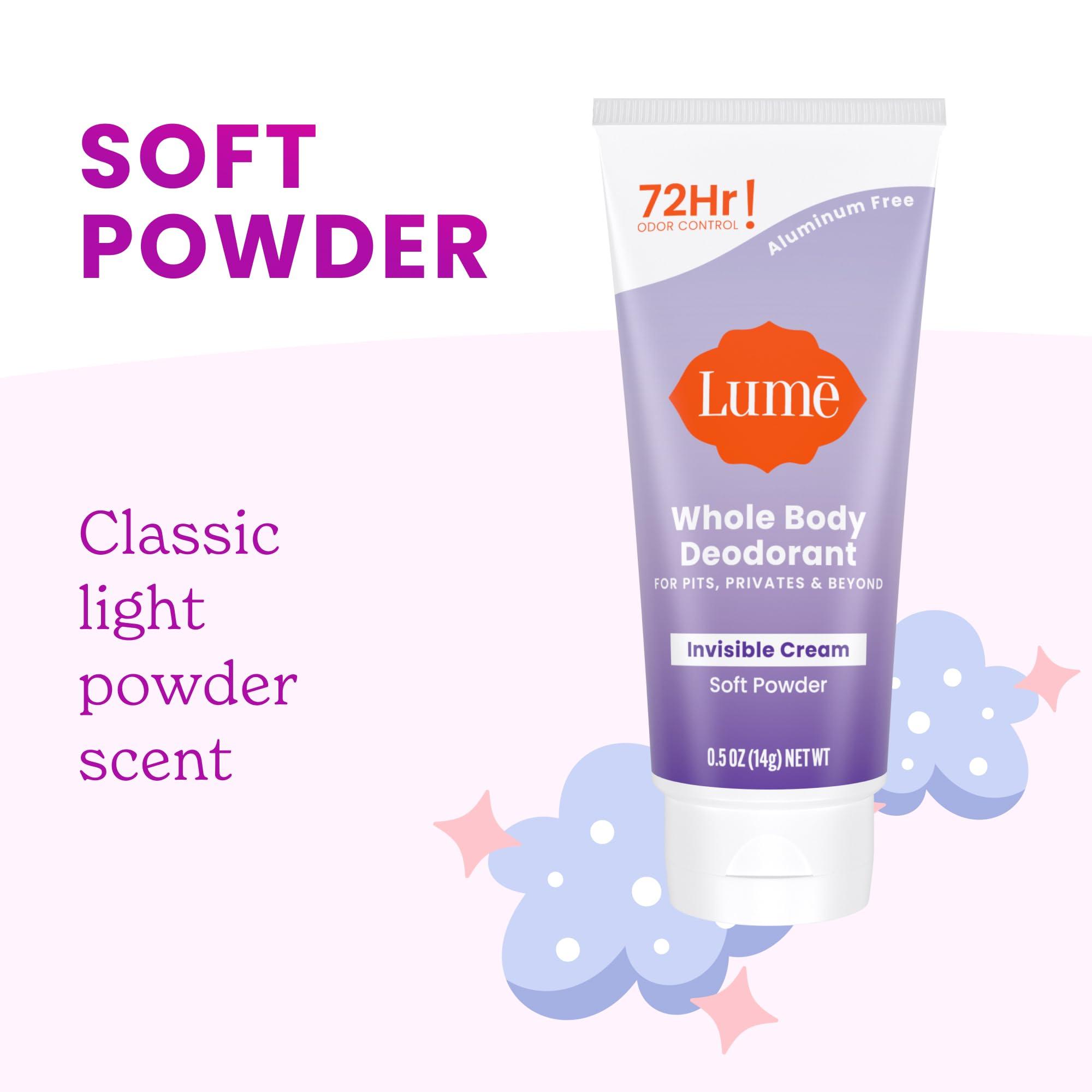 Lume Whole Body Deodorant - Mini Travel Size Invisible Cream Tube - Trial Size - 72 Hour Odor Control - Doctor Developed - Aluminum Free, Baking Soda Free - .5oz (2 Pack) (Soft Powder & Peony Rose) - Image 6
