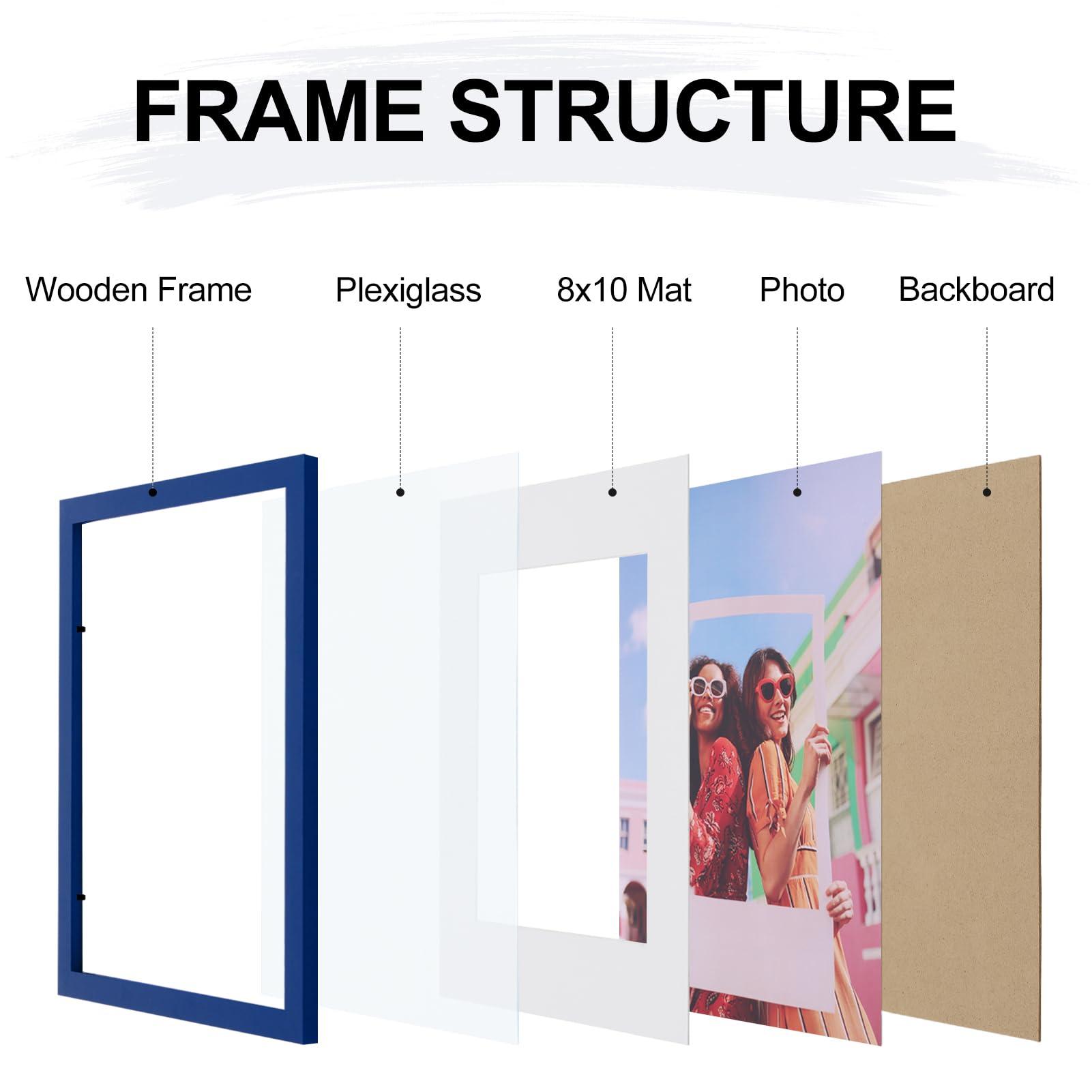 Vittanly 11x14 Picture Frame, Engineered Wood with Shatter Resistant Plexiglass, Display Pictures 8x10 with Mat or 11x14 without Mat, Photo Frame for Wall or Table Top Display, Blue, 1 Pack - Image 5