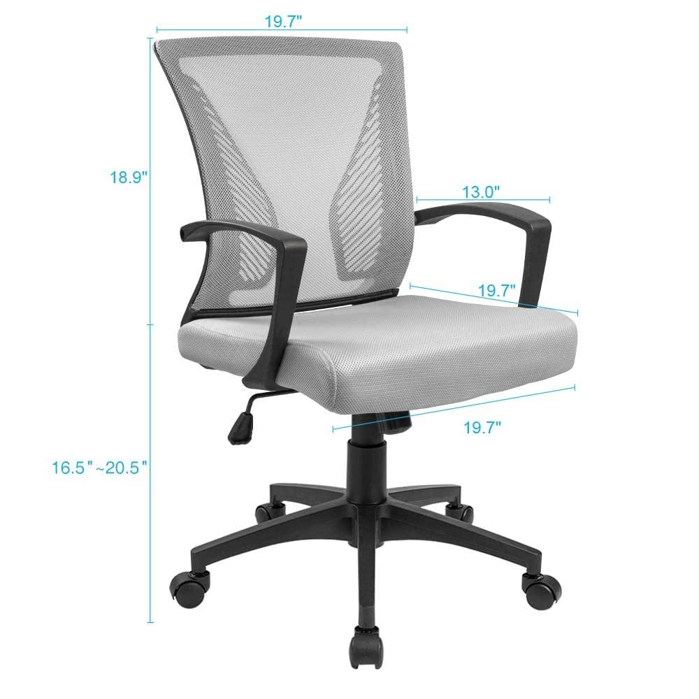 Furmax Office Chair Ergonomic Computer Desk Mesh Chair Mid Back Swivel Lumbar Support with Armrest (1, Gray) - Image 3