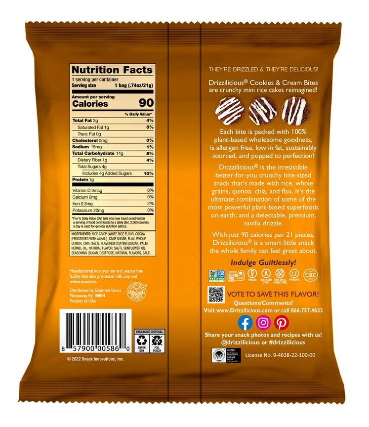 Drizzilicious Mini Rice Cakes Cookies & Cream - Rice Crisps, Healthy Snack for Adults and Kids, Flavored Rice Cakes, Vegan, Gluten Free, Allergen Free, Only 90 Calories Per Bag - 0.74 oz (Pack of 10) - Image 3