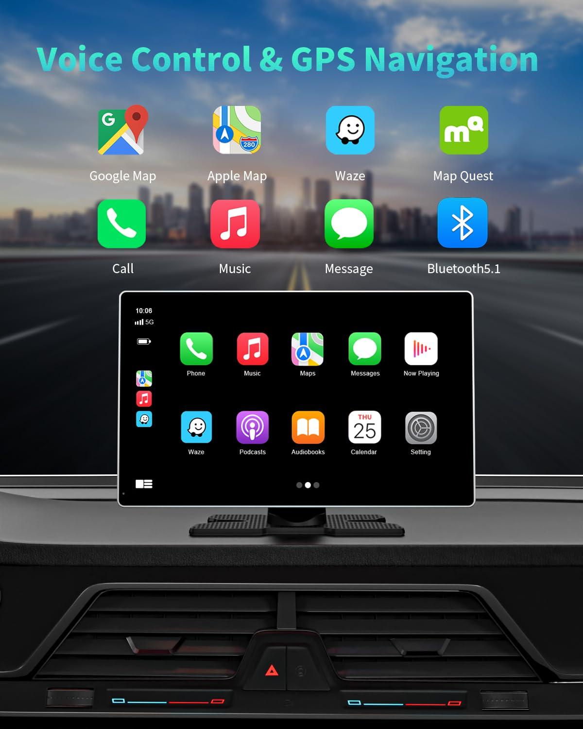 Portable Apple Carplay Screen for Car, 9" Wireless Apple Carplay & Android Auto,4K Dash Cam,1080p Backup Camera DVR,Car Audio Receivers GPS Navigation Mirror Link, Bluetooth,FM, Siri - Image 4