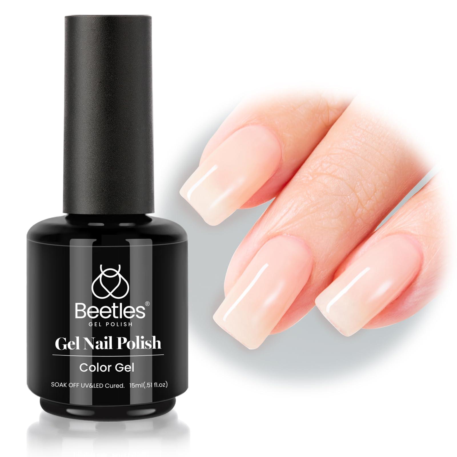 Beetles Nude Gel Polish, 15ml Jelly Neutral Nude Gel Nail Polish Set Translucent Effect Nail Concealer Soak Off UV Spring Summer French Nail Art Design Gift for Women