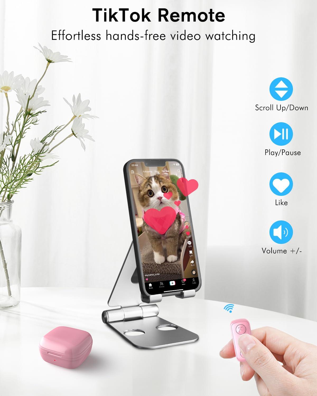 Remote Scrolling Ring for TikTok, Bluetooth Page Turner for iPad iPhone, Scroller Remote for TIK Tok, Camera Shutter Remote Control for iOS, Android - Pink - Image 2